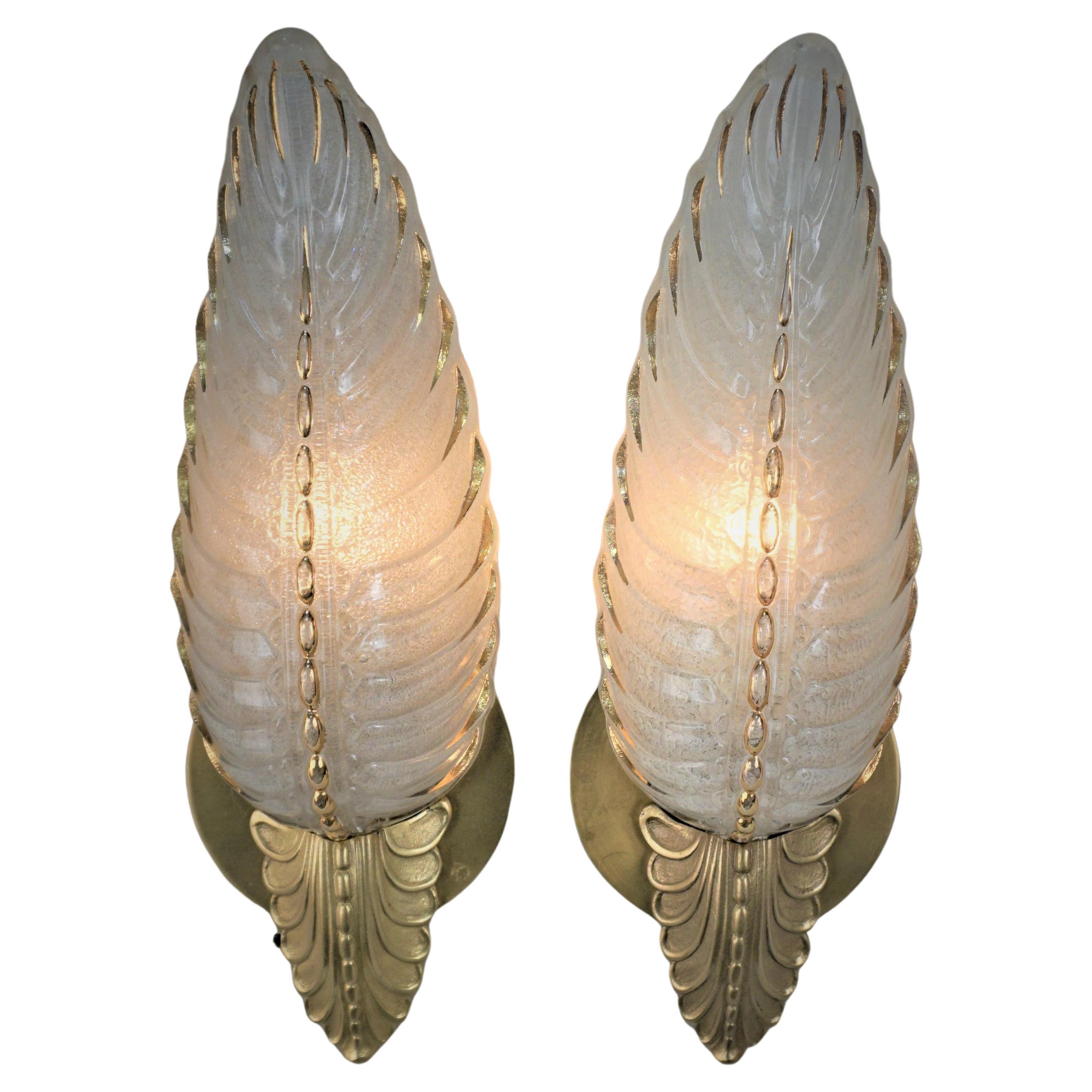  Pair of Art Deco, 1930s, Wall Sconces by Ezan, France