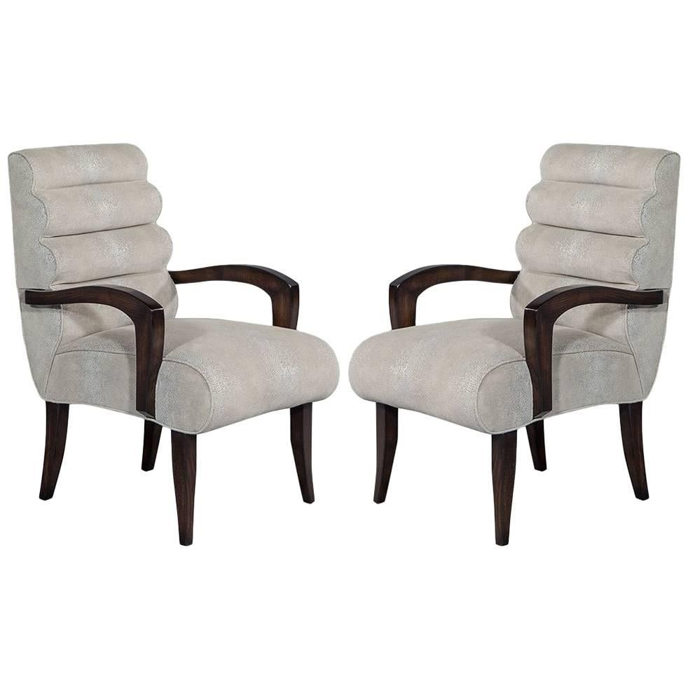 Pair of Art Deco 1940s Roll Back Lounge Armchairs Restored