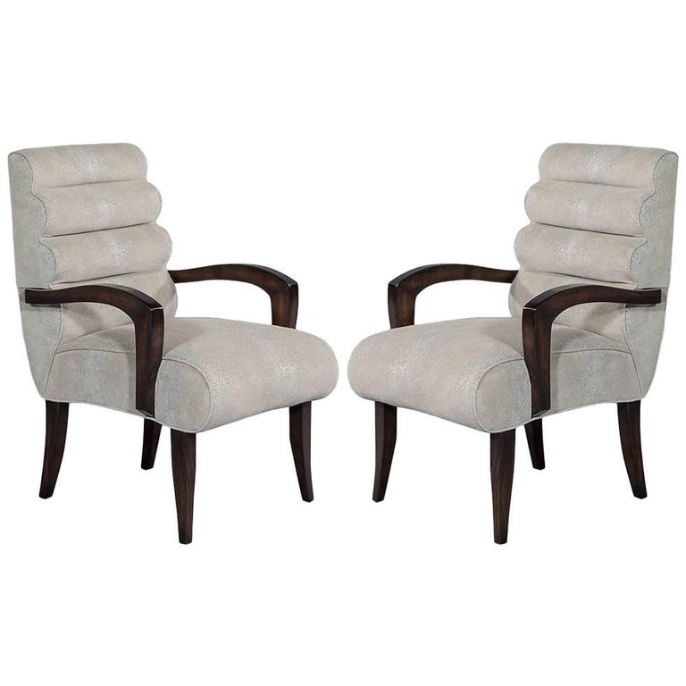 Pair of Art Deco 1940s Roll Back Lounge Armchairs Restored For Sale