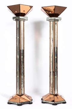 Pair of Art Deco 2-Colored Mirror Floor Lamps Attb. Maison Jansen