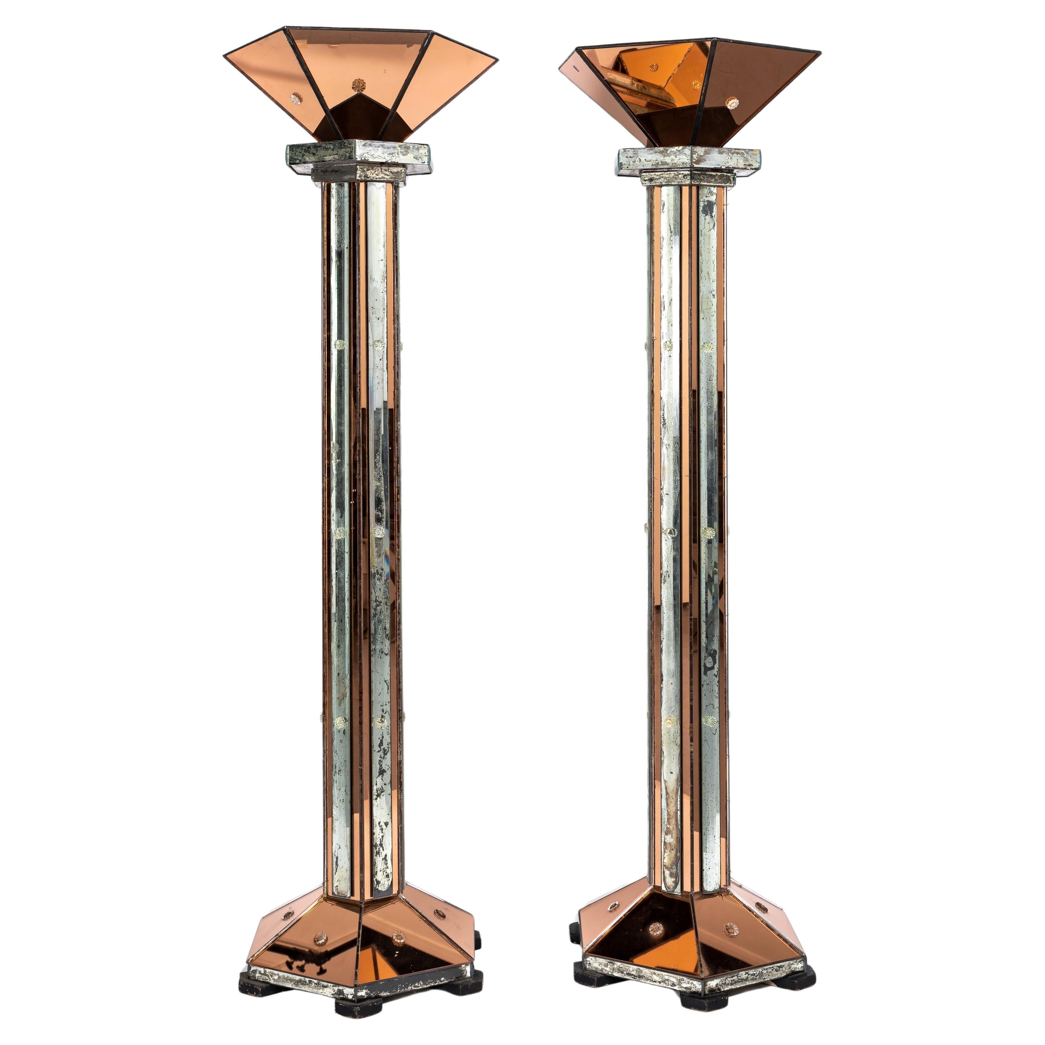 Pair of Art Deco 2-Colored Mirror Floor Lamps Attb. Maison Jansen