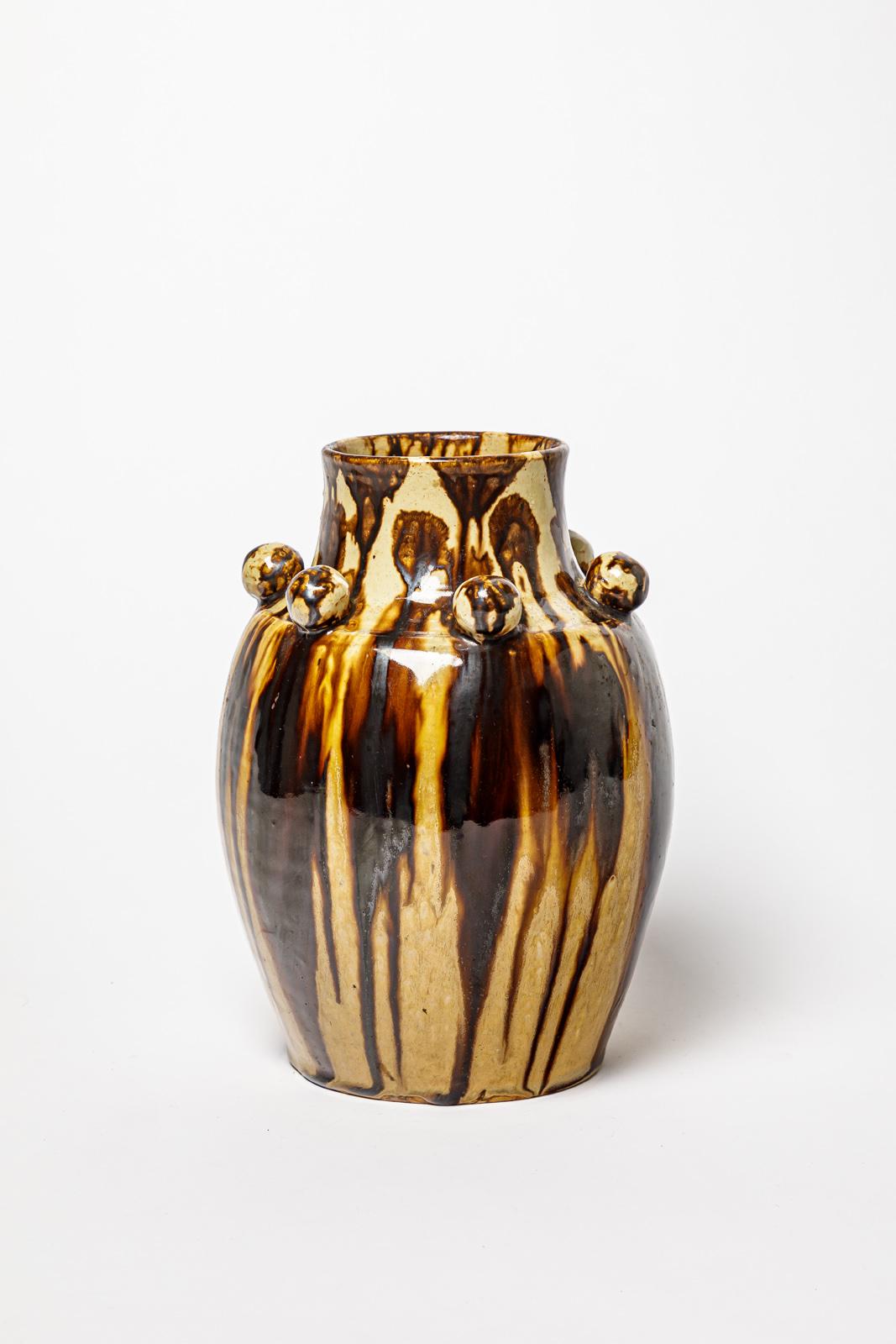 Français Paire de vases en céramique art déco du 20e siècle en grès brun par J Talbot La Brown en vente
