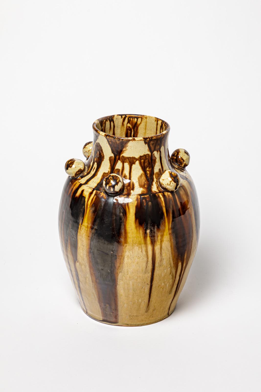 Paar braune Keramikvasen aus Steinzeug des Art déco des 20. Jahrhunderts von J Talbot La Borne im Angebot 1