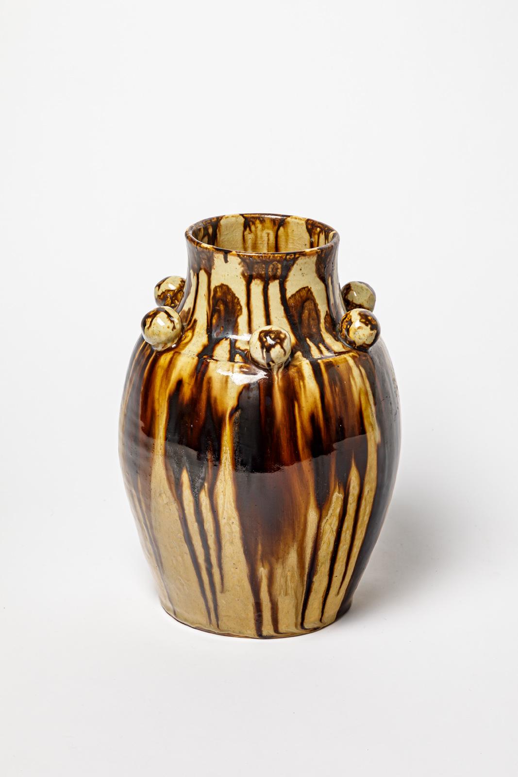 20th Century Pair of art deco 20th century brown stoneware ceramic vases by J Talbot La Borne For Sale