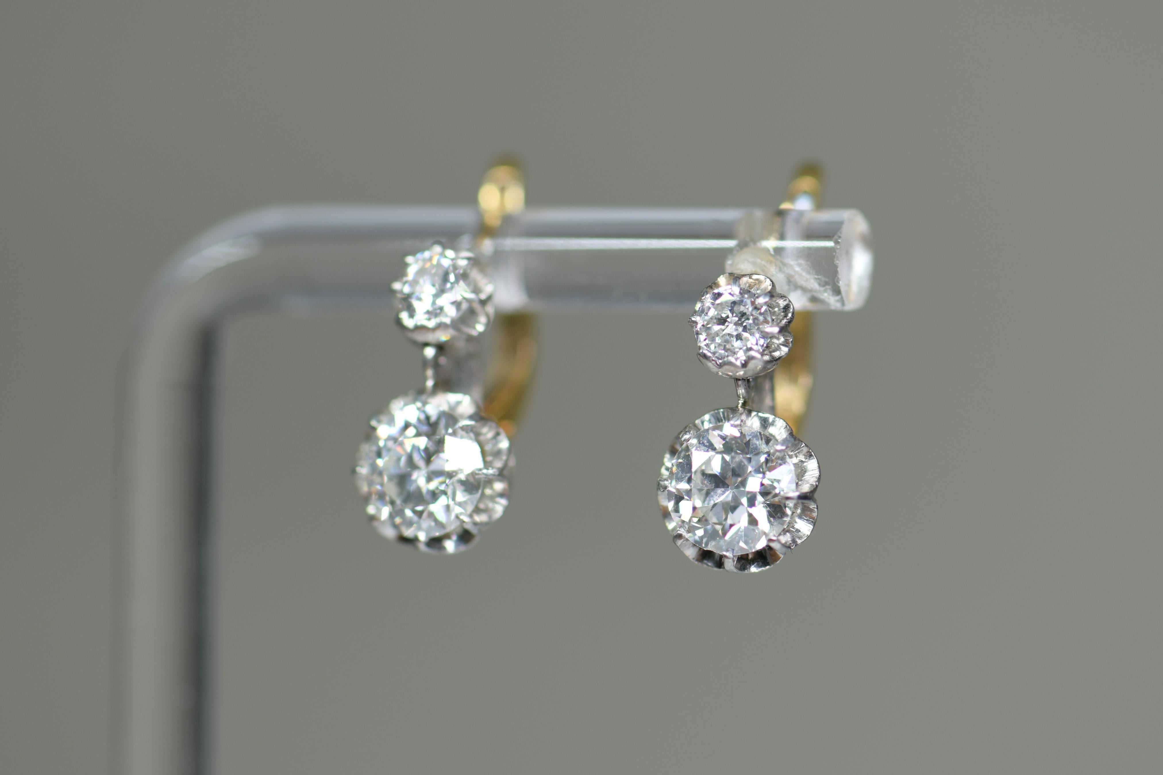 Pair of Art Deco 2.5 Carat Old Cut Diamond Earrings In Excellent Condition In Banbury, GB