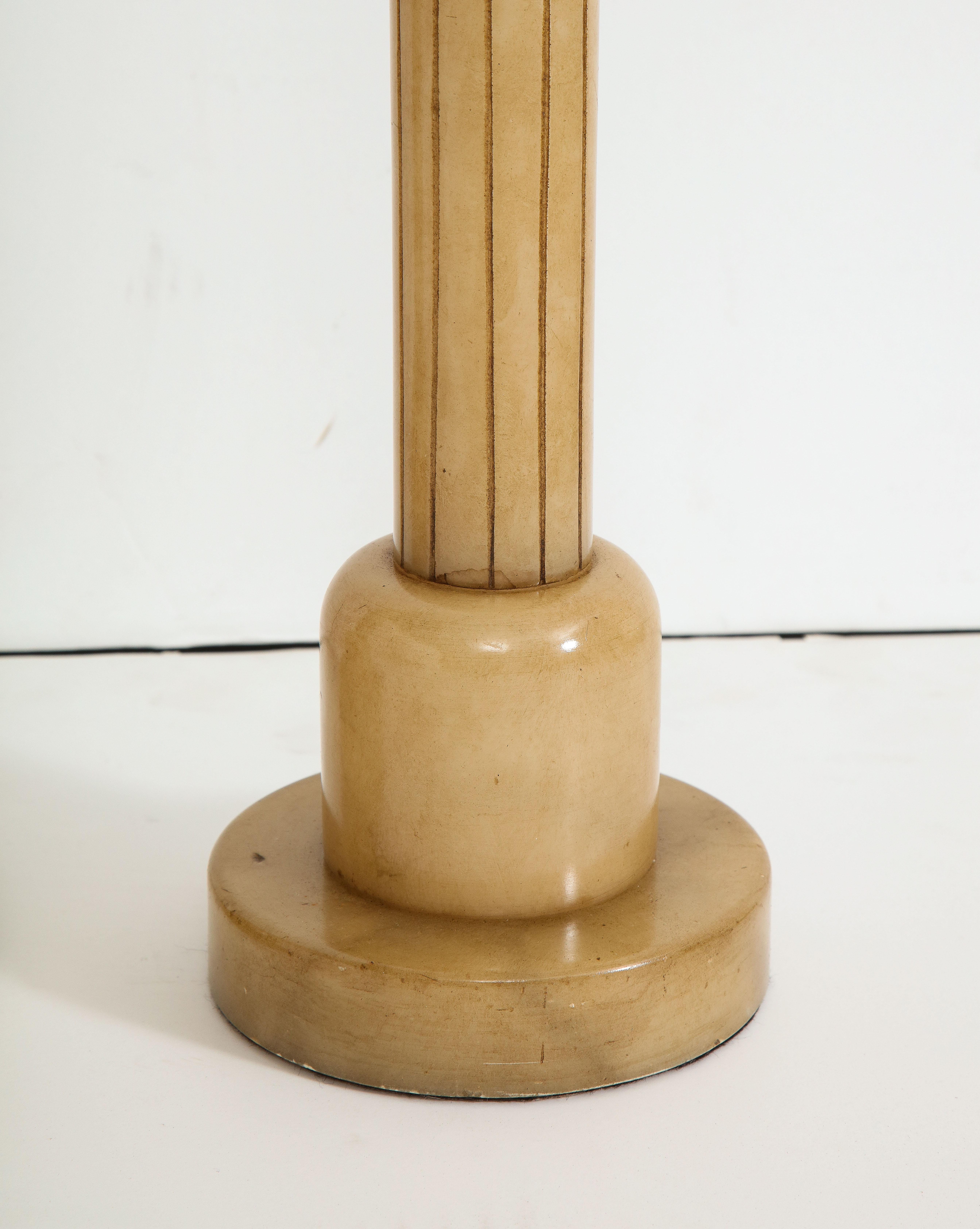 Pair of Art Deco Alabaster Table Lamps with Cream Pleated Shades, C. 1930s  3