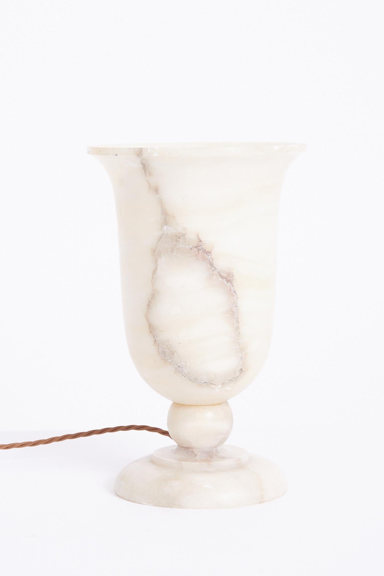 French Pair of Art Deco Alabaster Urn Table Lamps