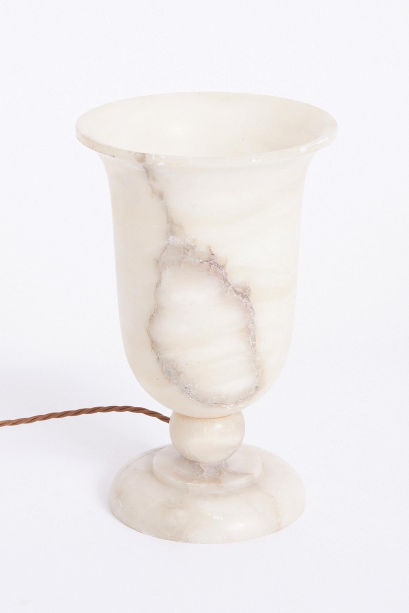 Pair of Art Deco Alabaster Urn Table Lamps In Good Condition In London, GB