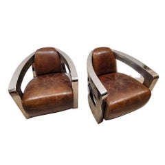 Pair of Art Deco Aluminium & Leather Aviator Model Armchairs