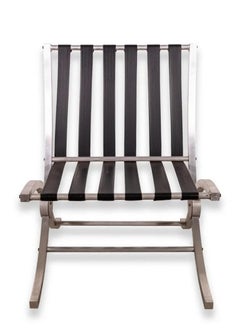 Pair of Art Deco Aluminum and Black Barcelona Style X Framed Sleek Lounge Chairs