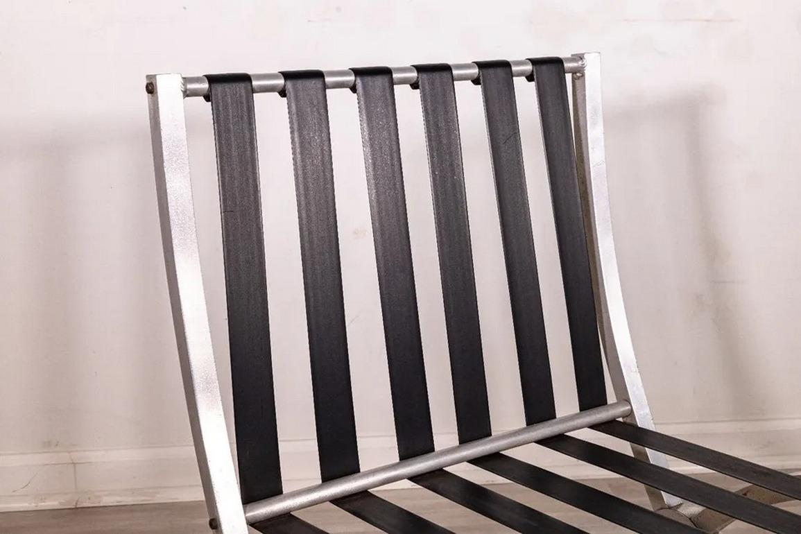 Pair of Art Deco Aluminum and Black Barcelona Style X Framed Sleek Lounge Chairs For Sale 2