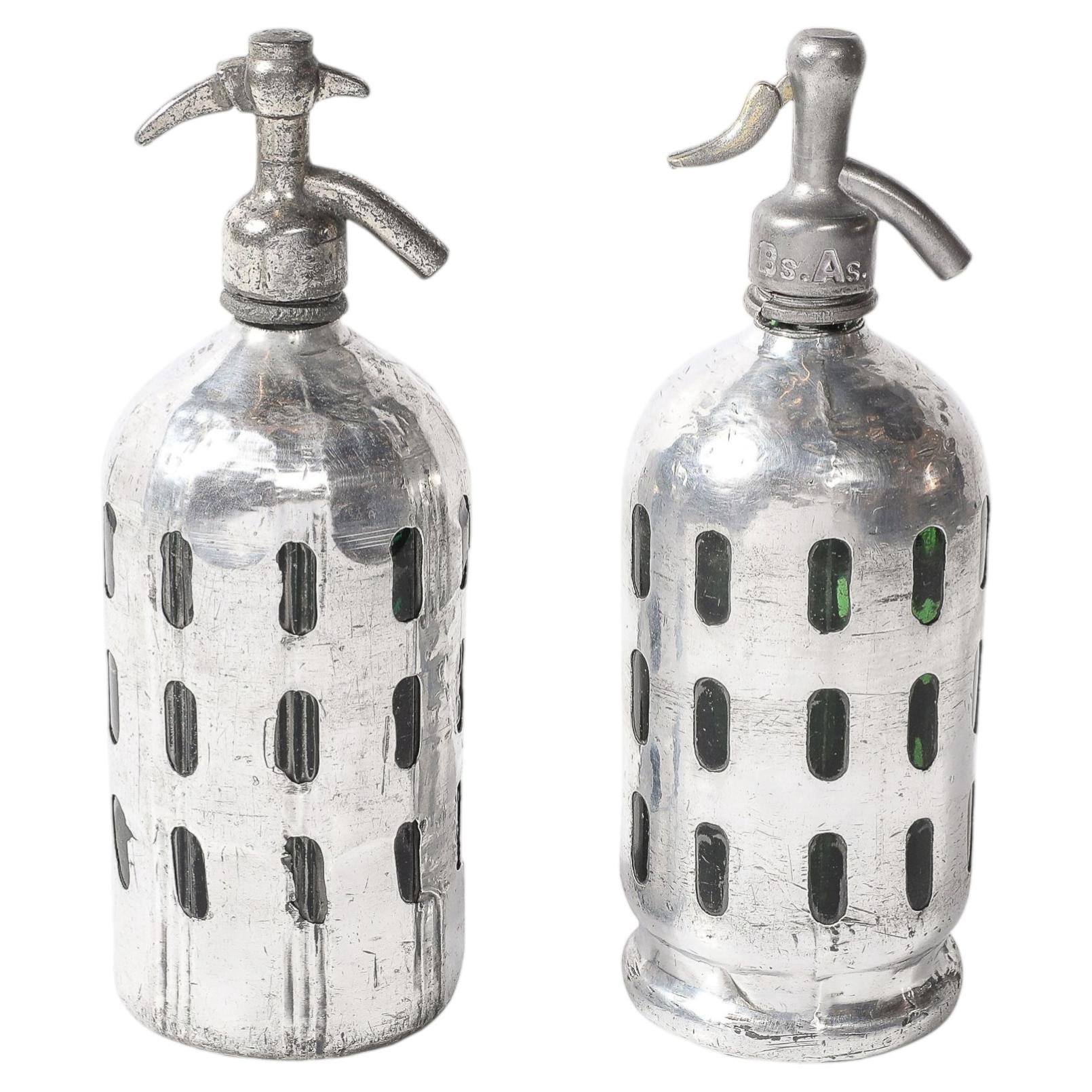 Pair of Art Deco Aluminum & Glass Seltzer Containers