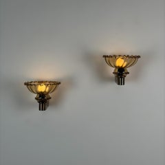 Pair of Art Deco Amber Murano Glass Sconces by Aureliano Toso for Toso, 1940s
