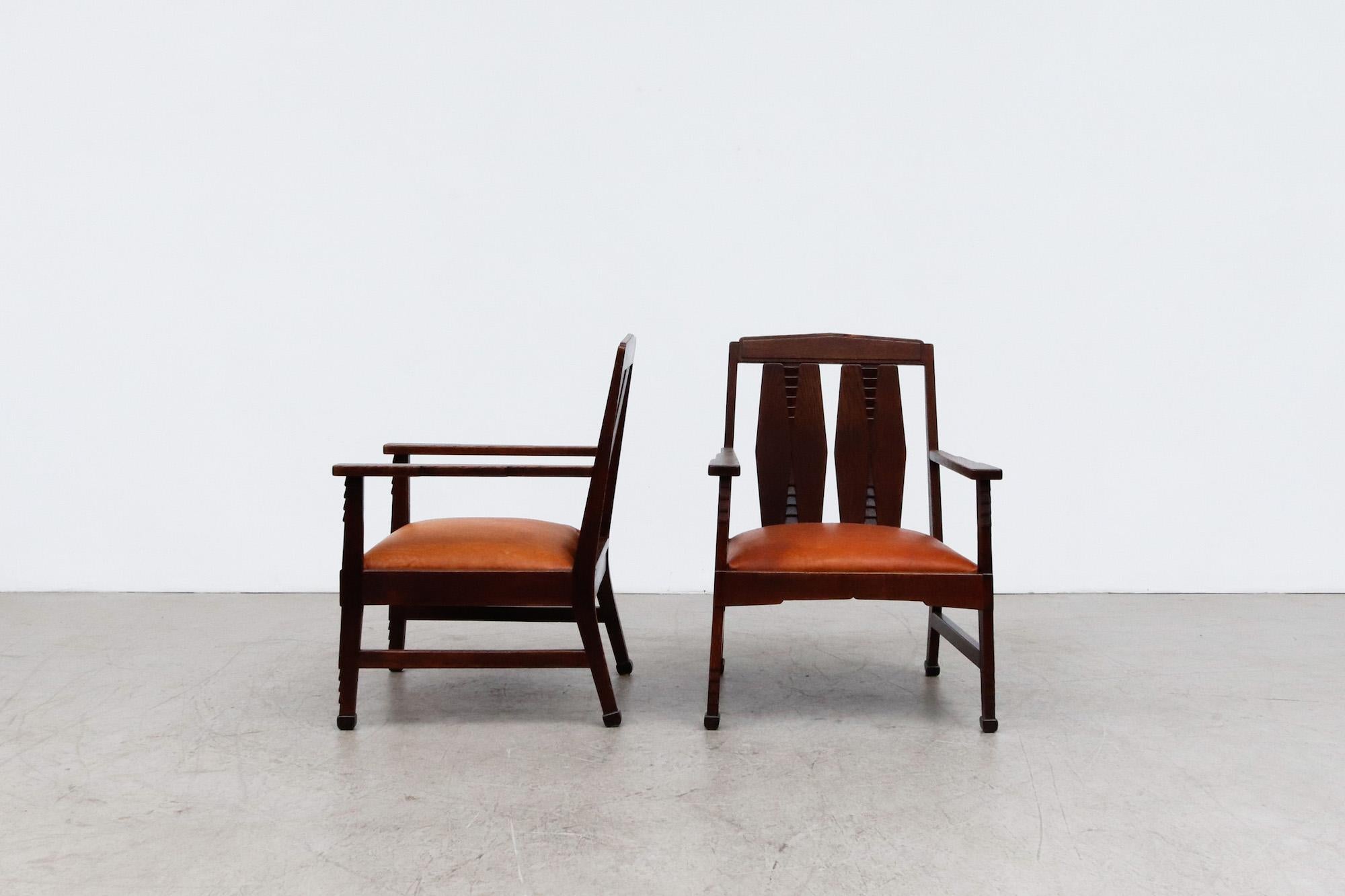 Mid-Century Modern Pair of Art Deco, Amsterdam School Arm Chairs