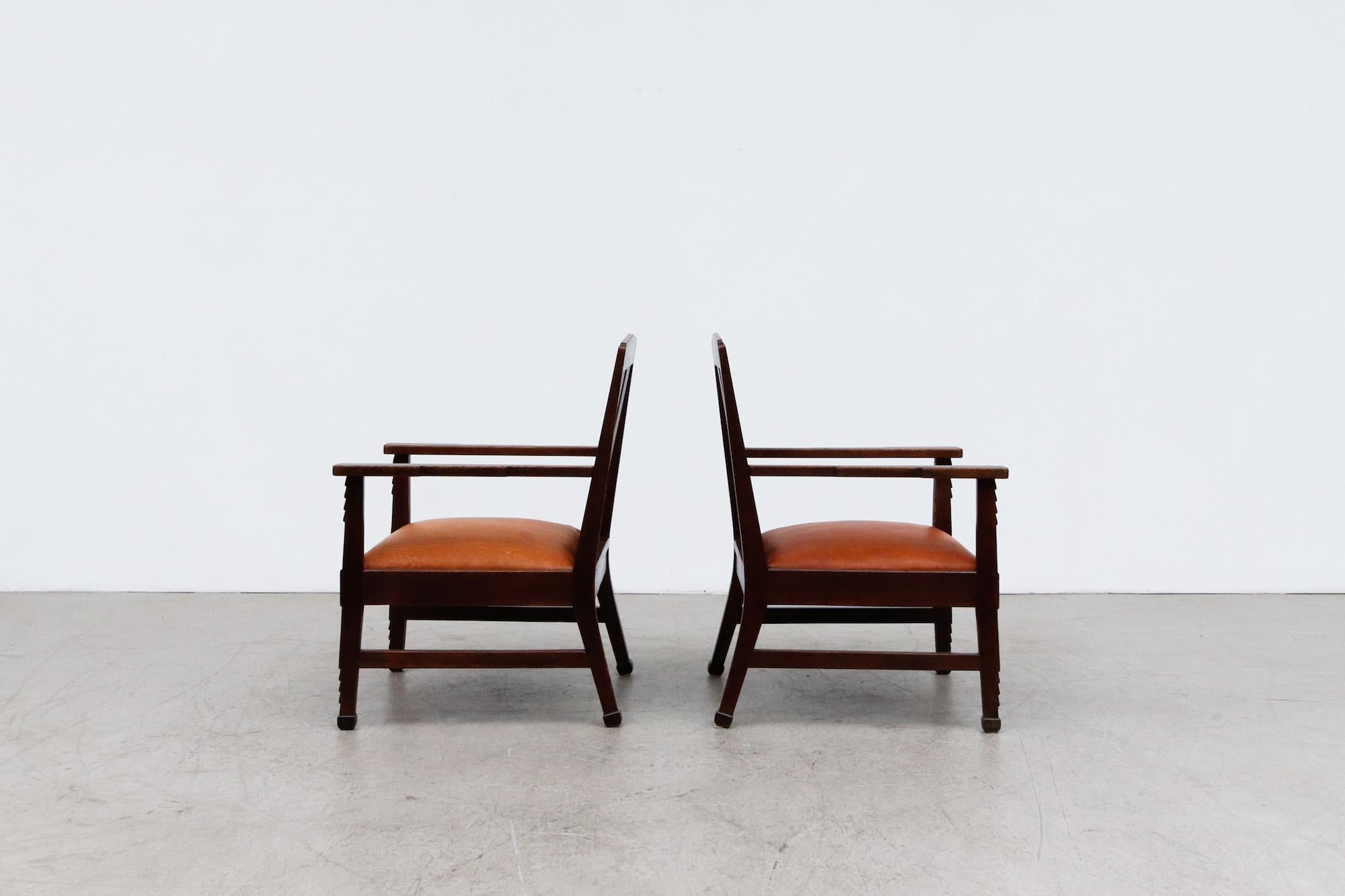 Dutch Pair of Art Deco, Amsterdam School Arm Chairs