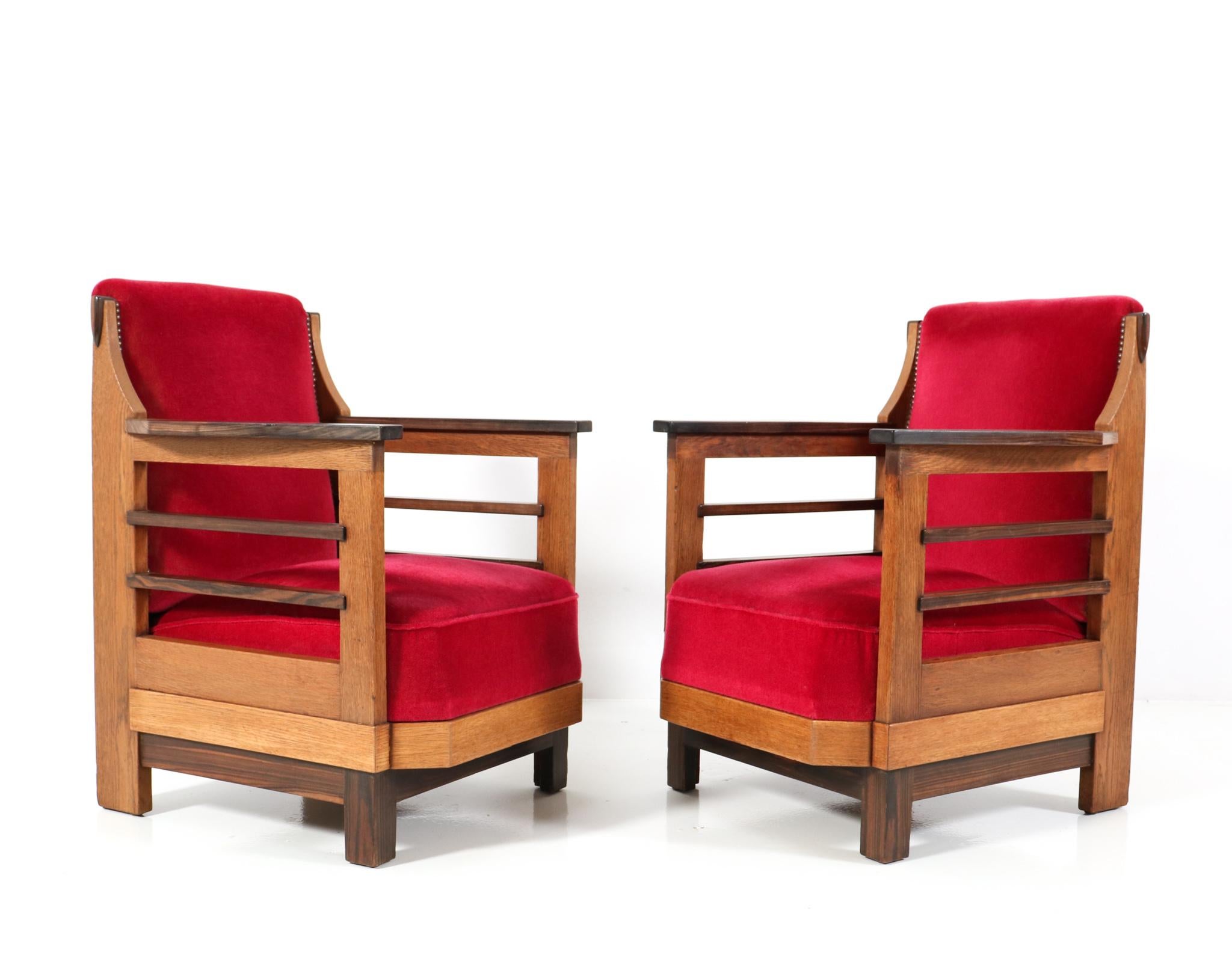Dutch Pair of Art Deco Amsterdamse School Lounge Chairs by Anton Lucas Leiden, 1920s For Sale