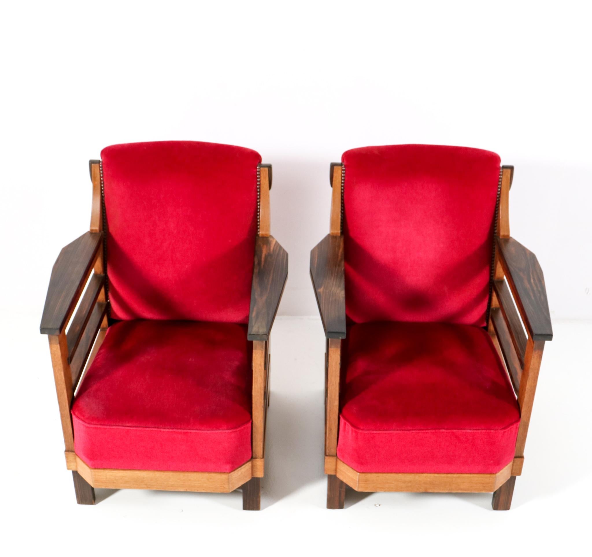 Early 20th Century Pair of Art Deco Amsterdamse School Lounge Chairs by Anton Lucas Leiden, 1920s