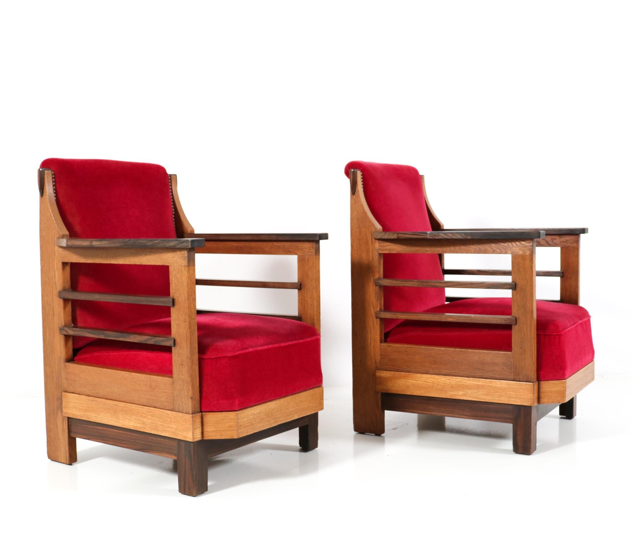 Fabric Pair of Art Deco Amsterdamse School Lounge Chairs by Anton Lucas Leiden, 1920s For Sale
