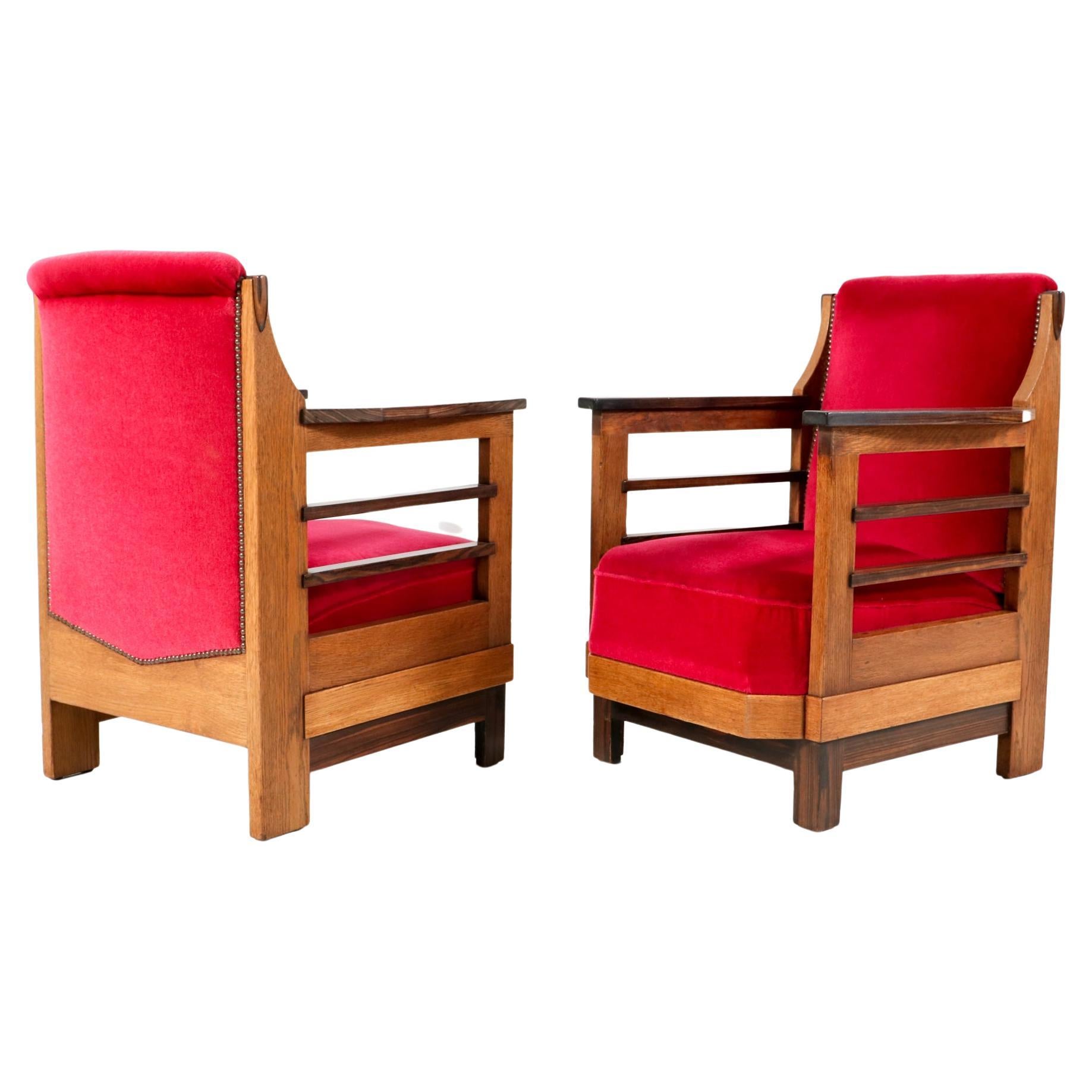 Pair of Art Deco Amsterdamse School Lounge Chairs by Anton Lucas Leiden, 1920s For Sale