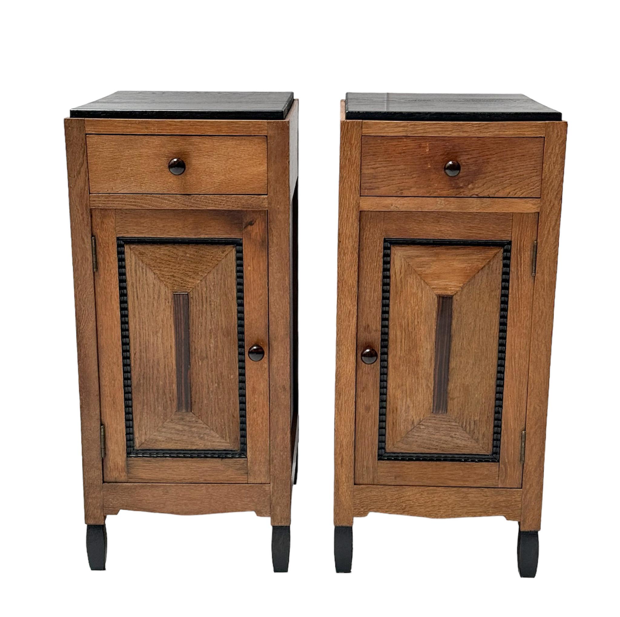 Dutch Pair of Art Deco Amsterdamse School Nightstands or Bedside Tables, 1920s