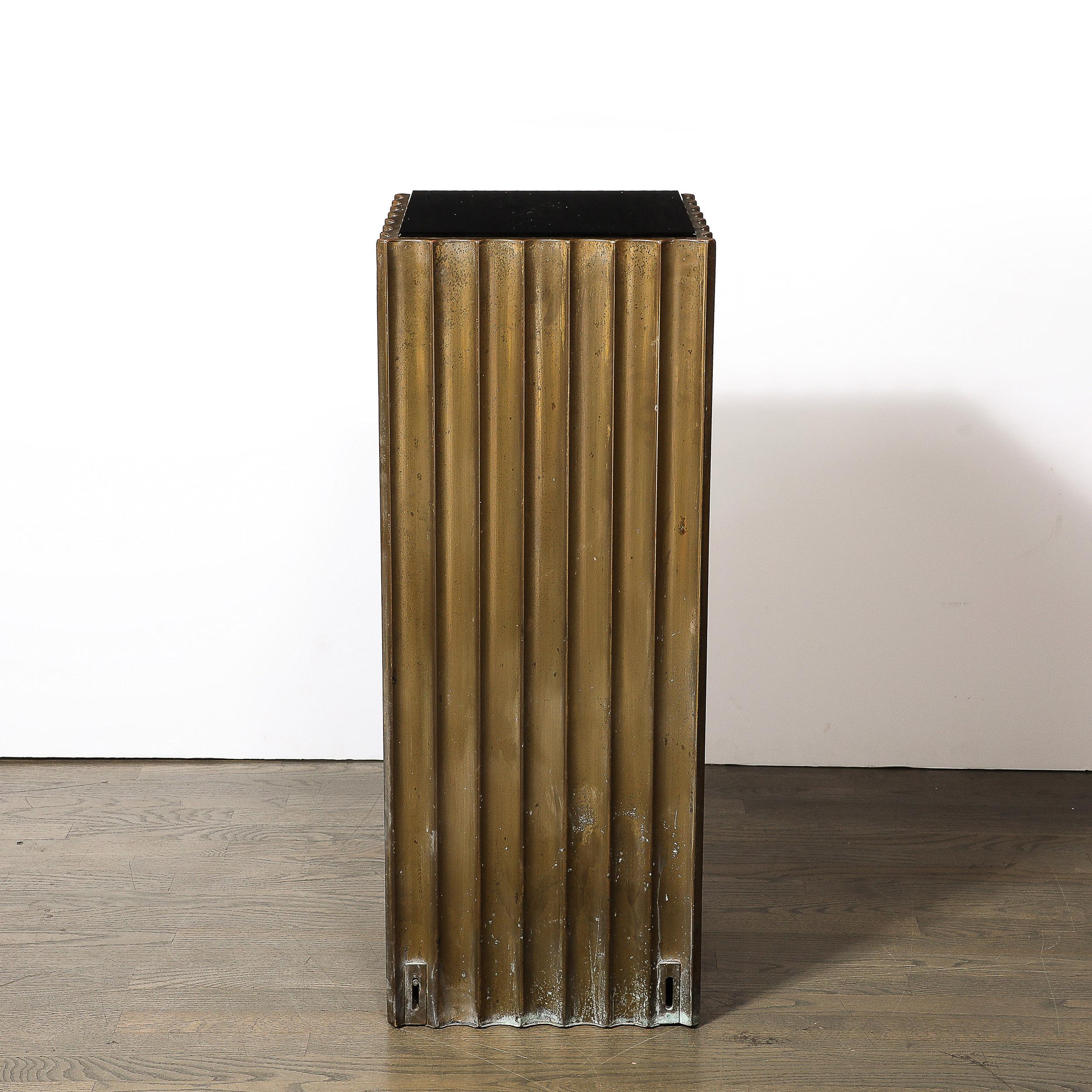 Pair of Art Deco Antiqued Bronze Fluted Pedestal w/ Vitrolite Top 6