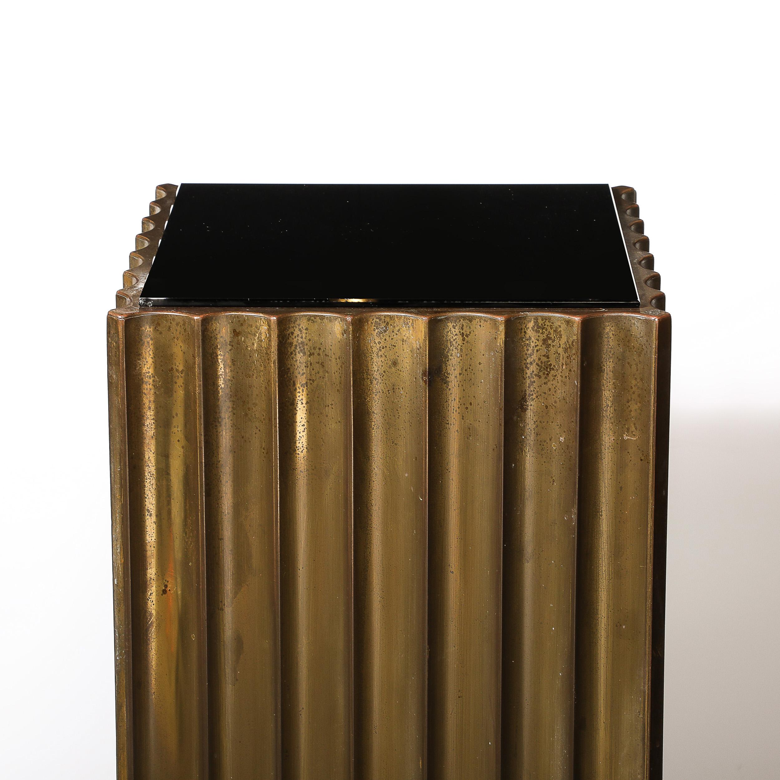 Pair of Art Deco Antiqued Bronze Fluted Pedestal w/ Vitrolite Top 8