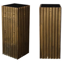 Pair of Art Deco Antiqued Bronze Fluted Pedestal w/ Vitrolite Top