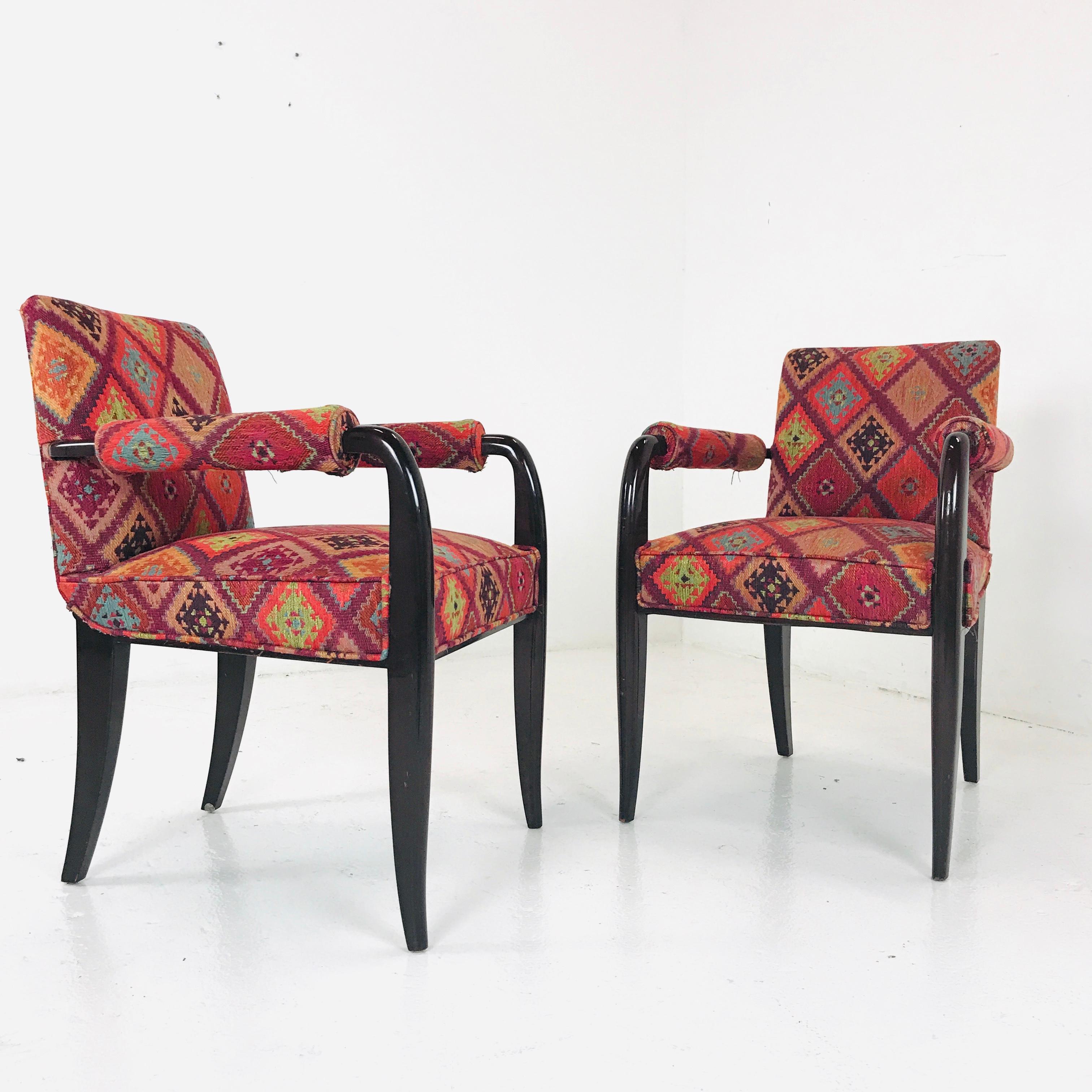 Fabric Pair of Art Deco Armchairs
