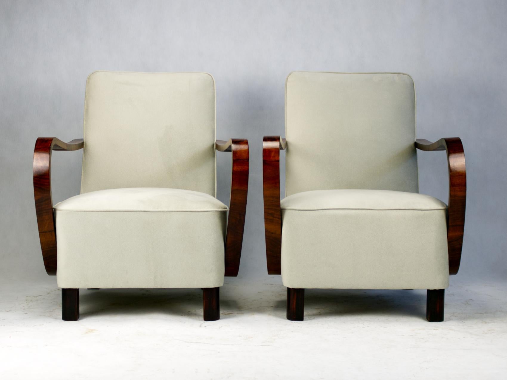 Pair of Art Deco armchairs in new upholstery.