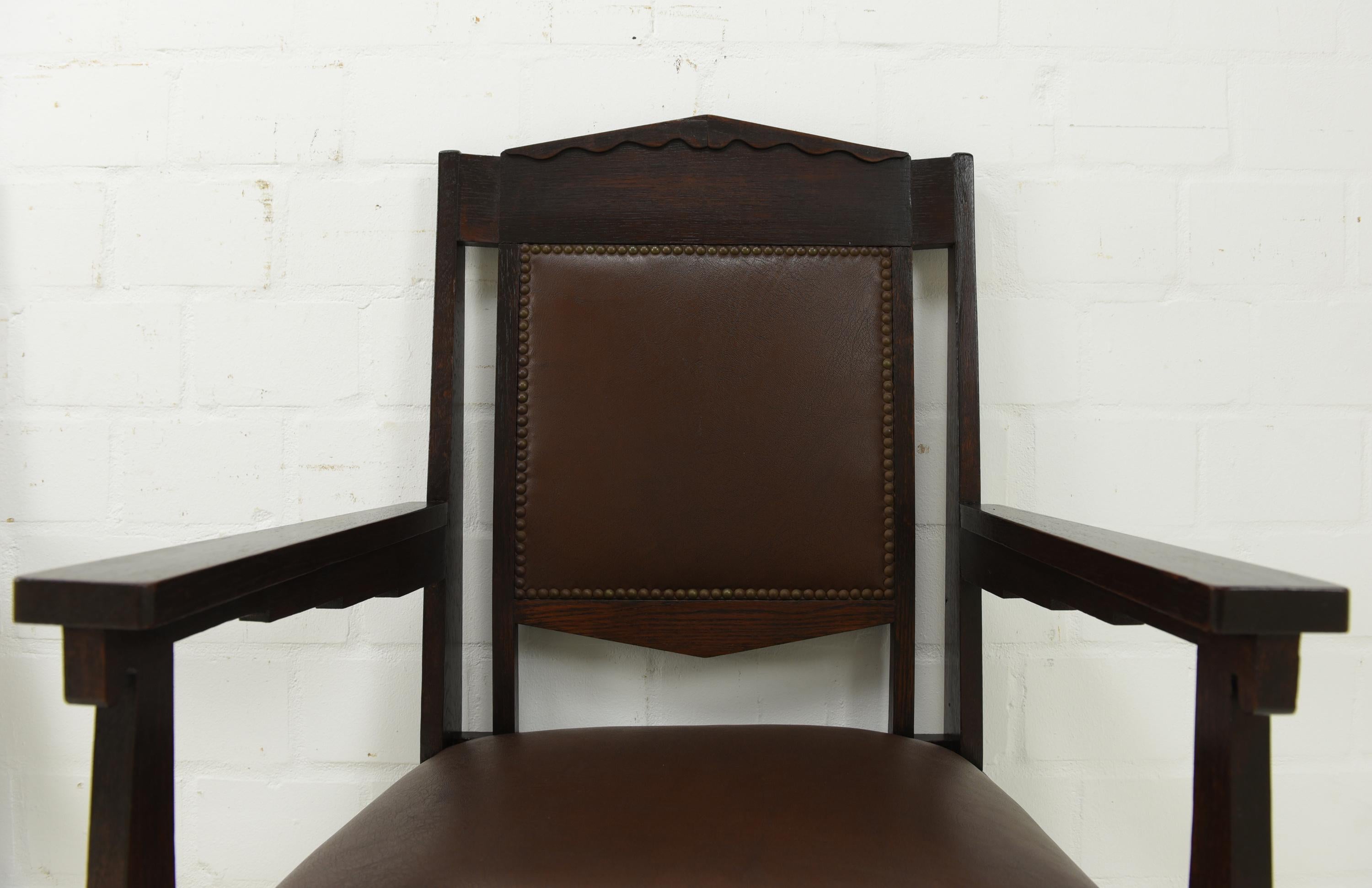 Pair of Art Deco Armchair Desk Chairs in Solid Oak, 1925 For Sale 2