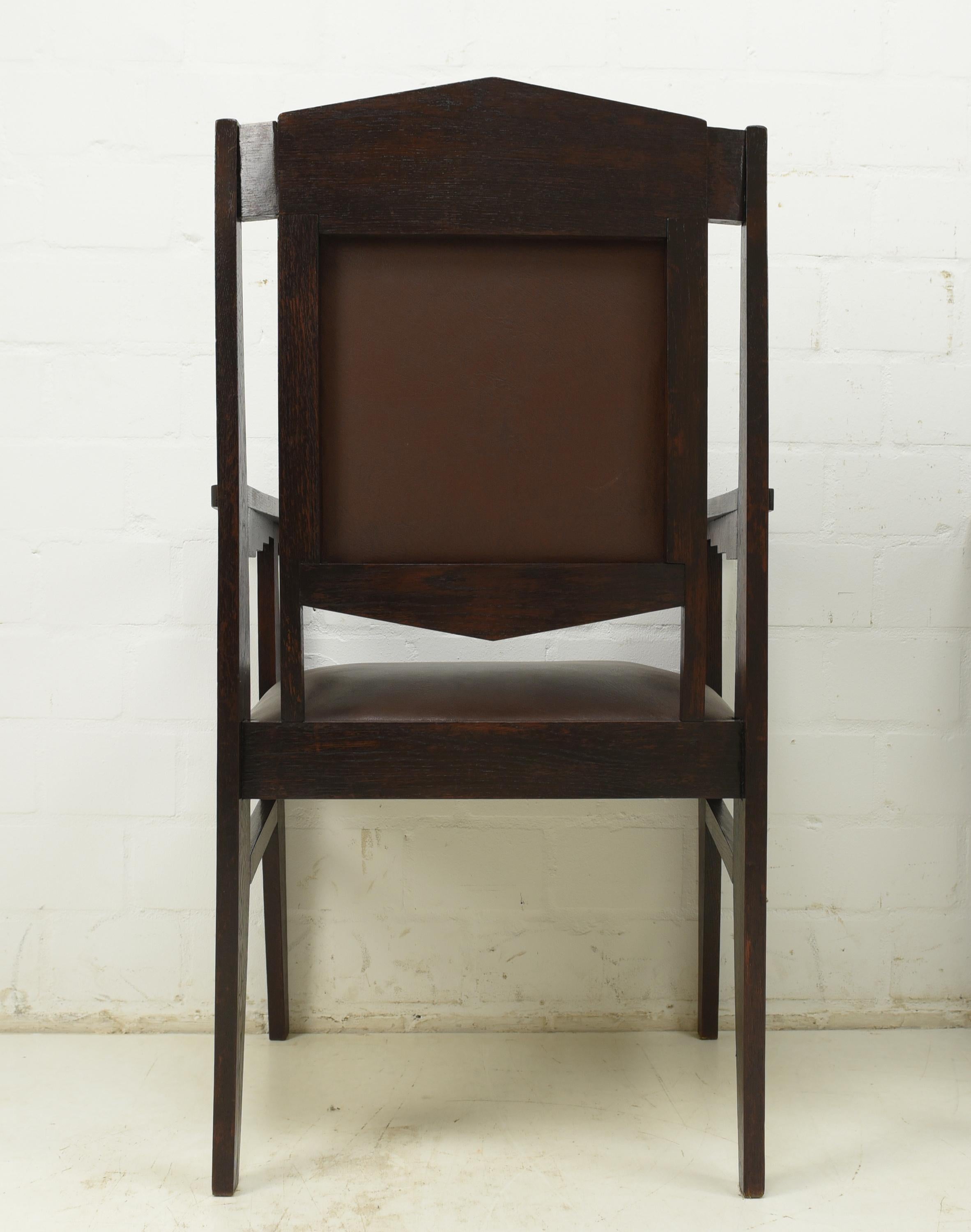 Pair of Art Deco Armchair Desk Chairs in Solid Oak, 1925 For Sale 3
