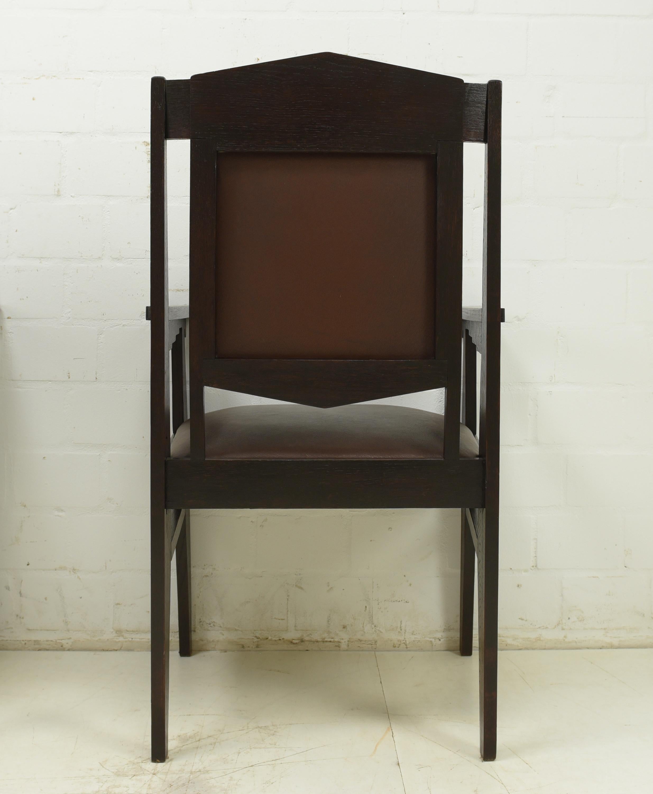 Pair of Art Deco Armchair Desk Chairs in Solid Oak, 1925 For Sale 4