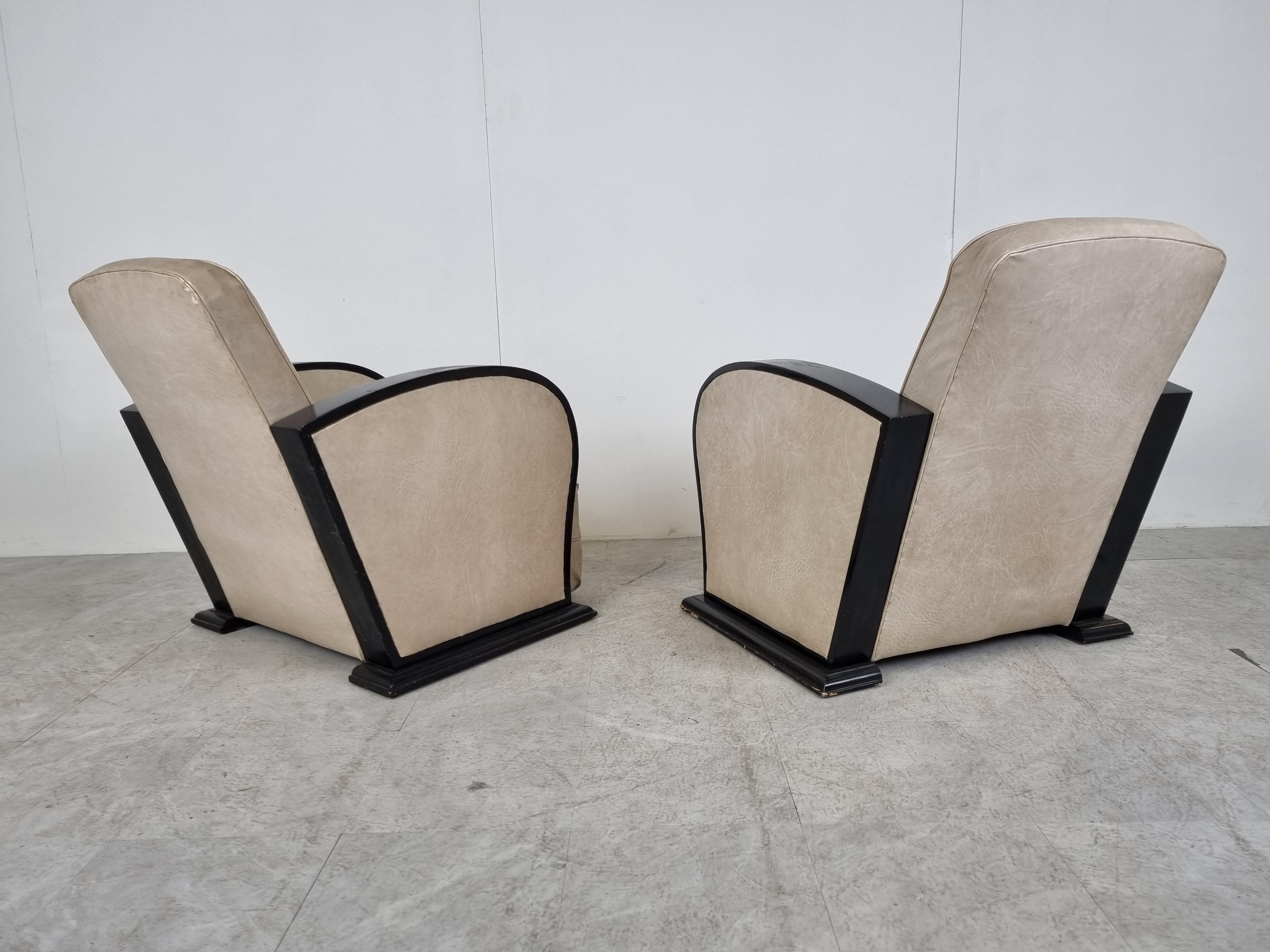 Ebonized Pair of art deco armchairs, 1930s For Sale