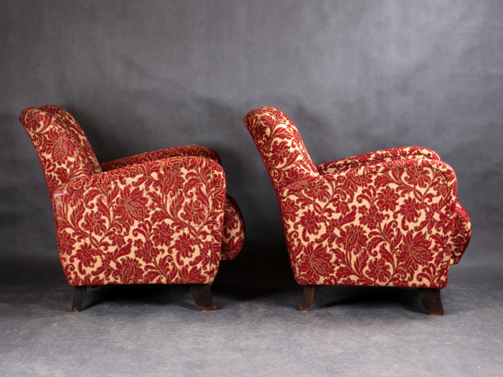Upholstery Pair of Art Deco Armchairs, 1930s For Sale
