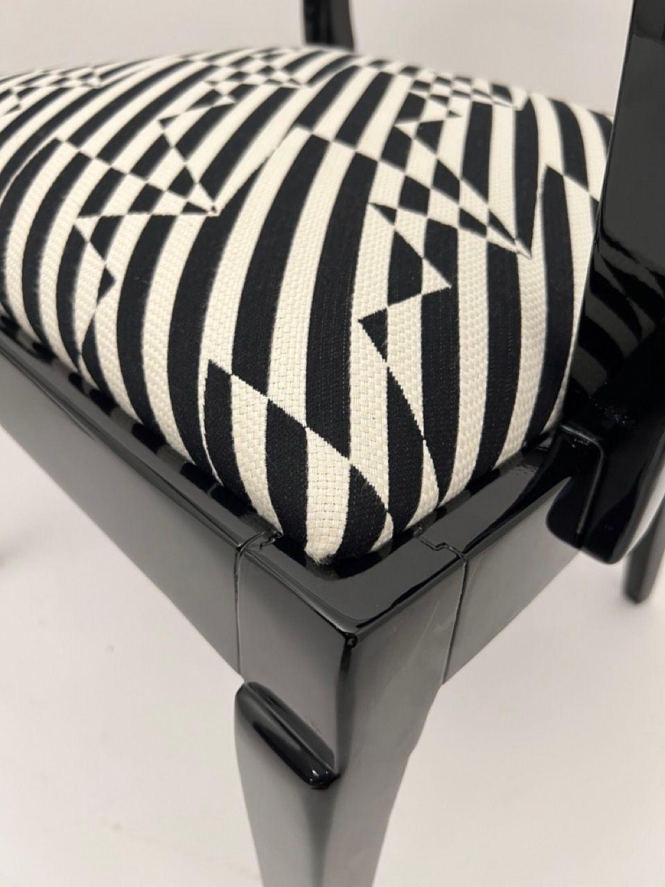 Pareja de Sillones Art Decó, Laca Negra, Tela Negra-Crema, Alemania ca. 1925 en venta 8