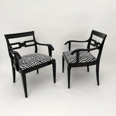 Pair of Art Deco Armchairs, Black Lacquer, Black-Creme Fabric, Germany ca. 1925