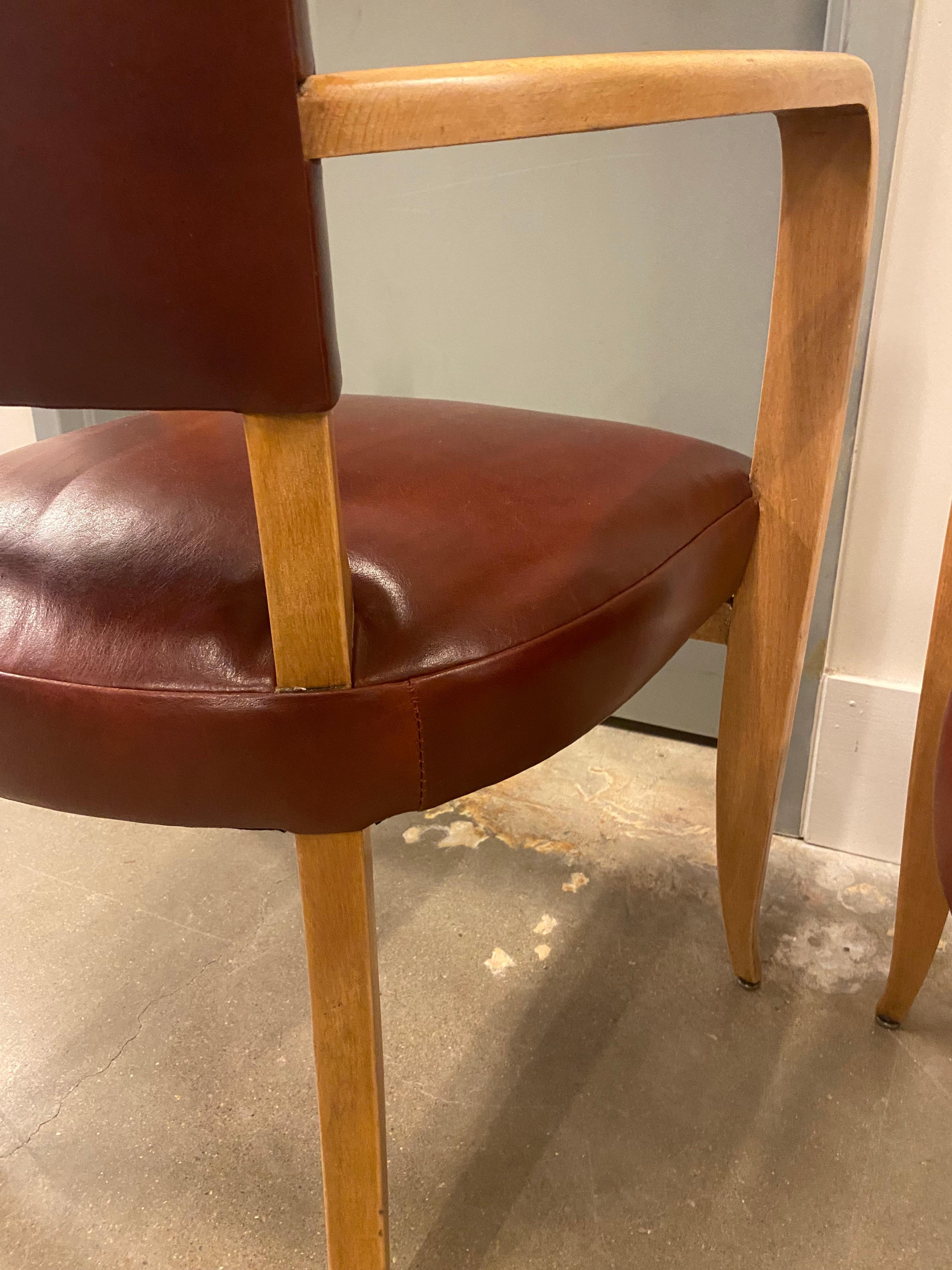 Pair of Art Deco Armchairs, Bridge Chairs, in Oxblood Leather, France 1940's 4