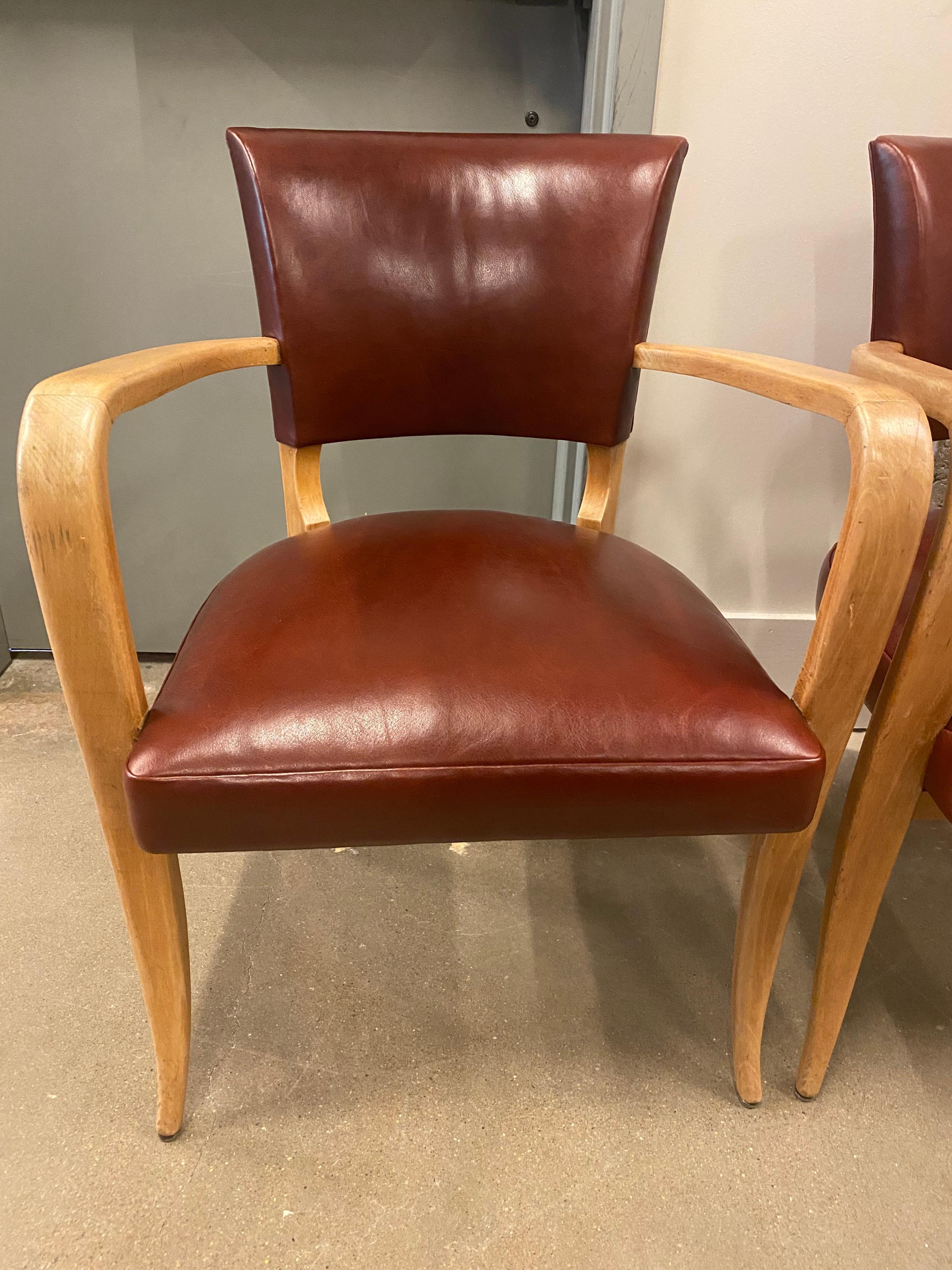 French Pair of Art Deco Armchairs, Bridge Chairs, in Oxblood Leather, France 1940's