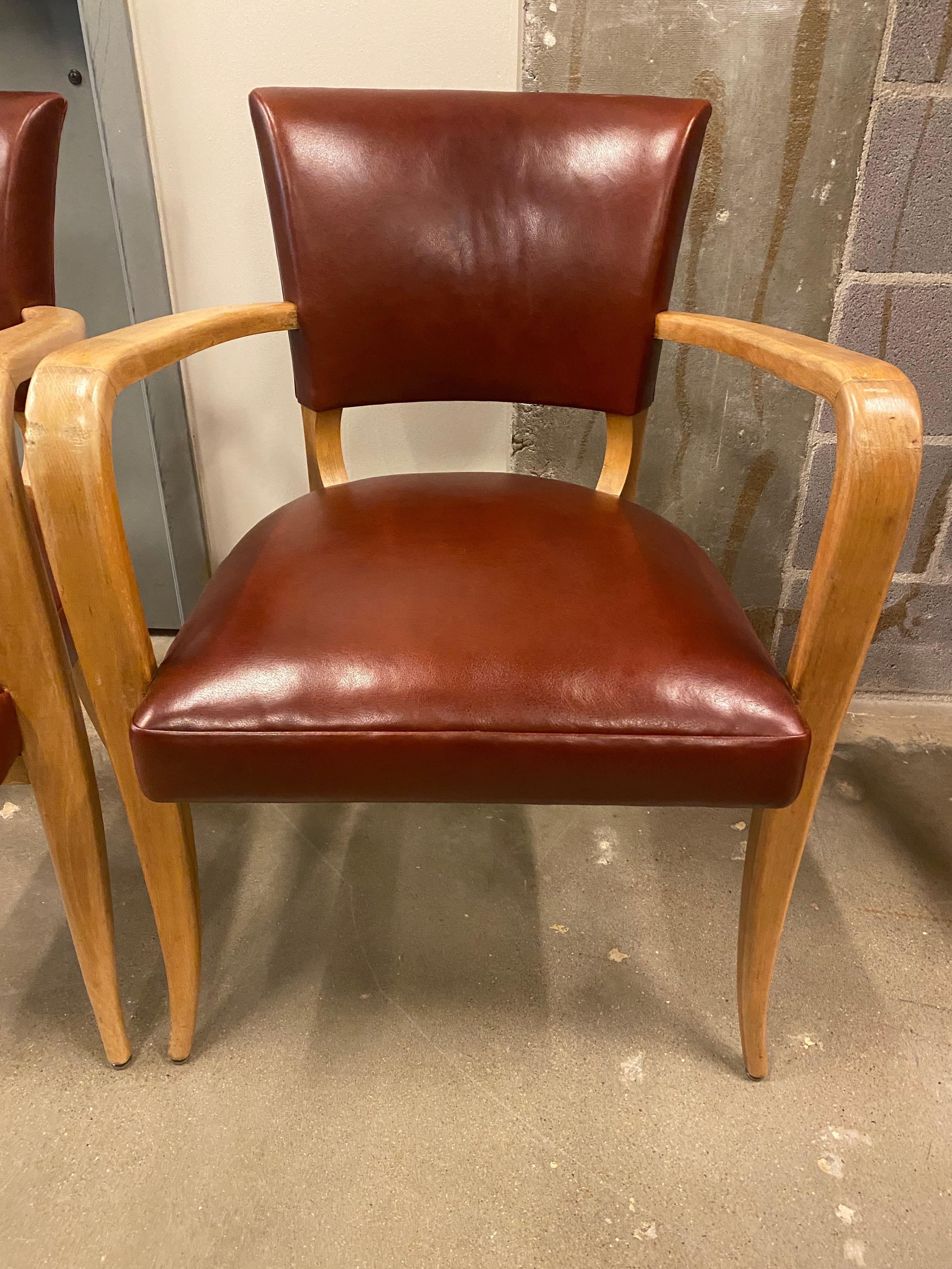 Pair of Art Deco Armchairs, Bridge Chairs, in Oxblood Leather, France 1940's In Good Condition In Austin, TX