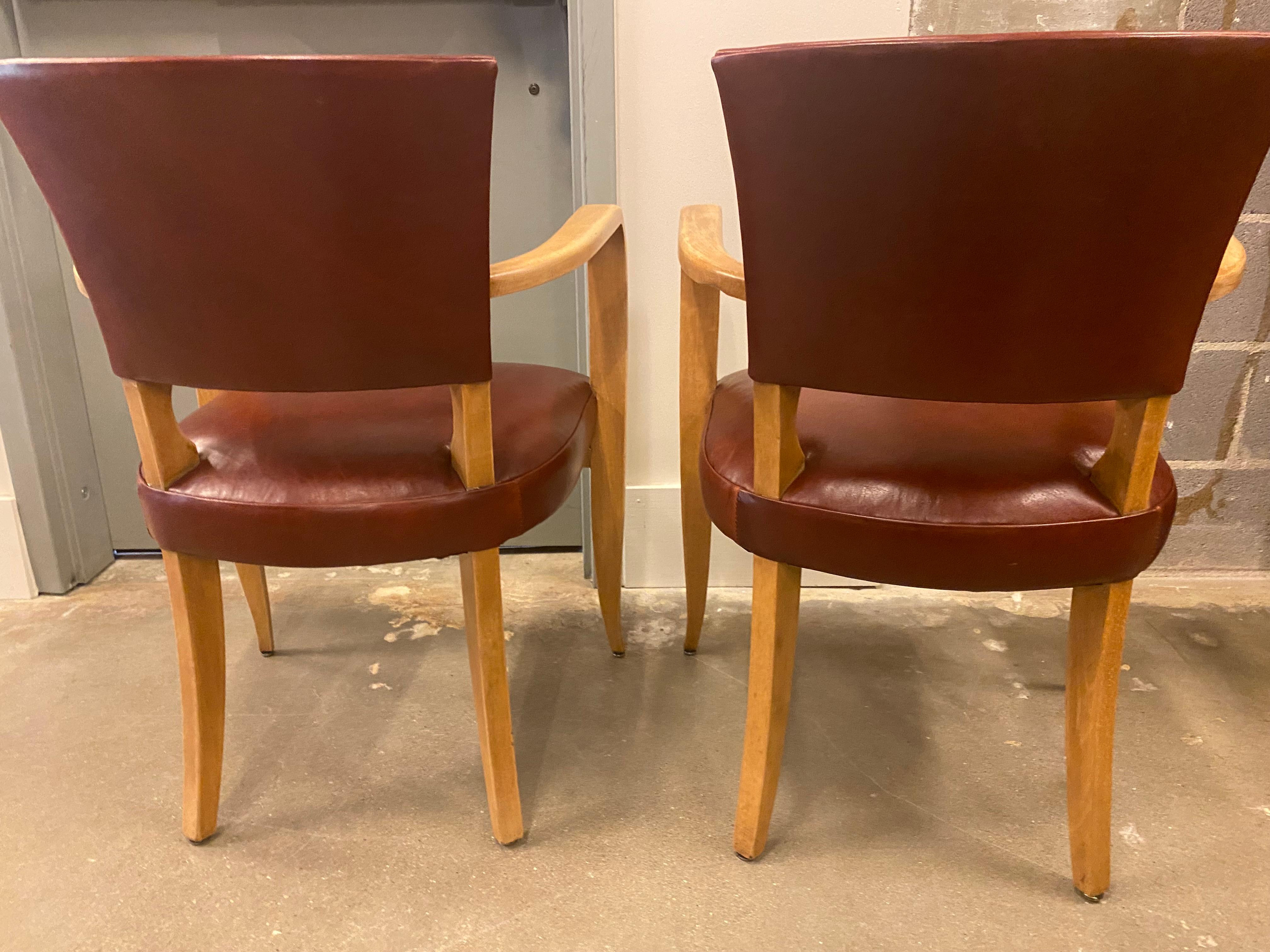 Pair of Art Deco Armchairs, Bridge Chairs, in Oxblood Leather, France 1940's 3