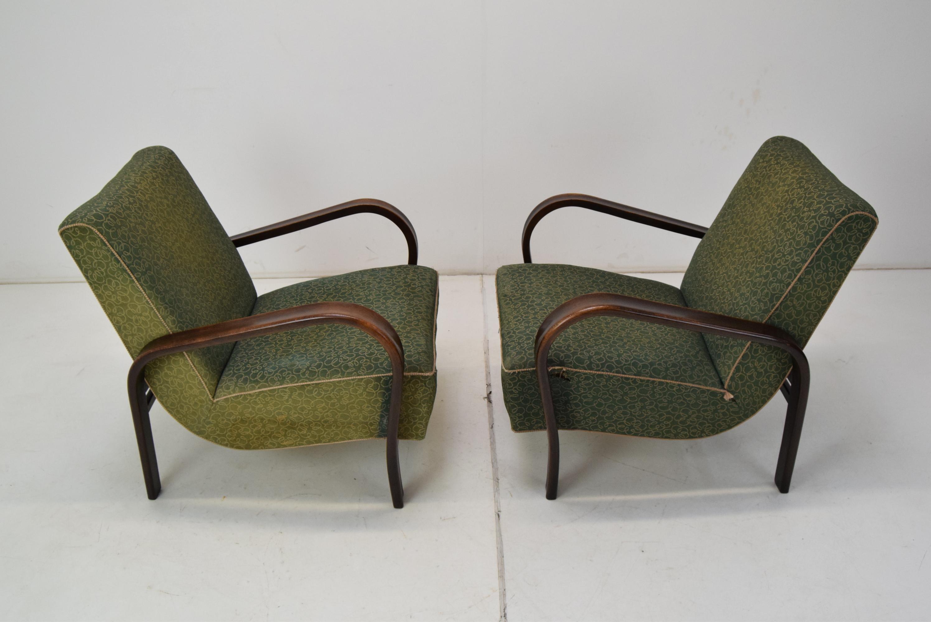 Mid-20th Century Pair of Art Deco Armchairs by Kropacek and Kozelka, 1930's.