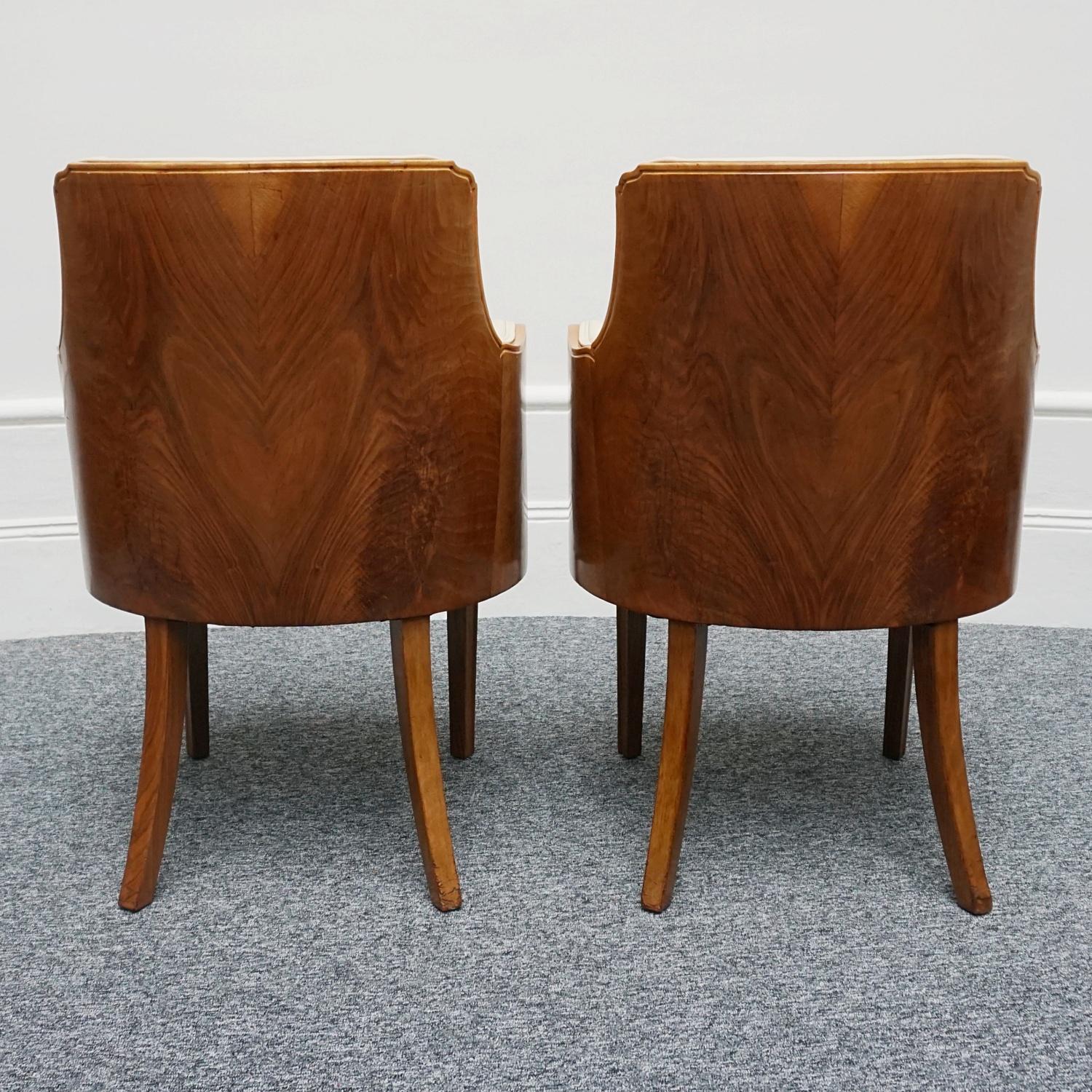 Pair of Art Deco Armchairs by Maurice Adams Walnut and Leather Circa 1930 6