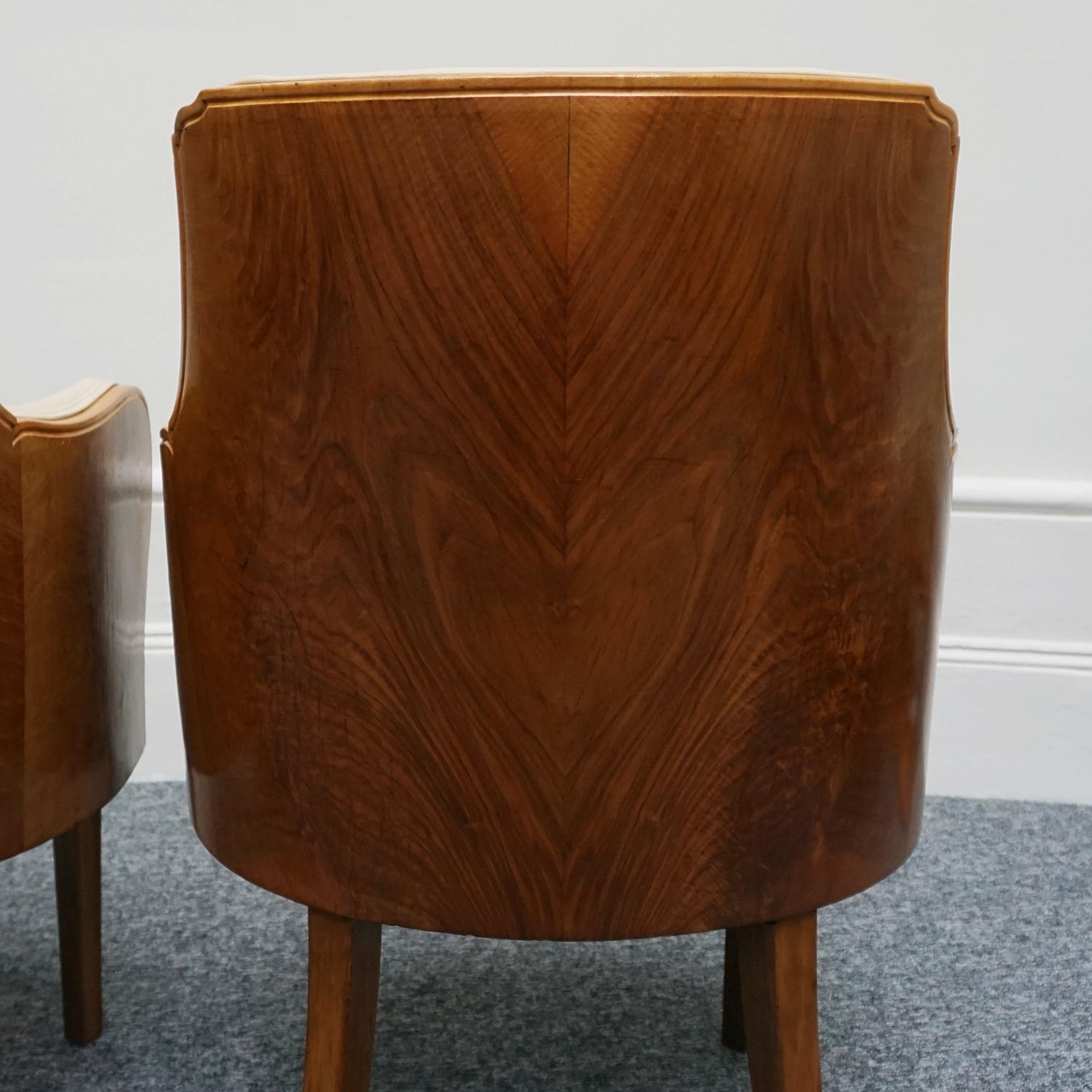 Pair of Art Deco Armchairs by Maurice Adams Walnut and Leather Circa 1930 7