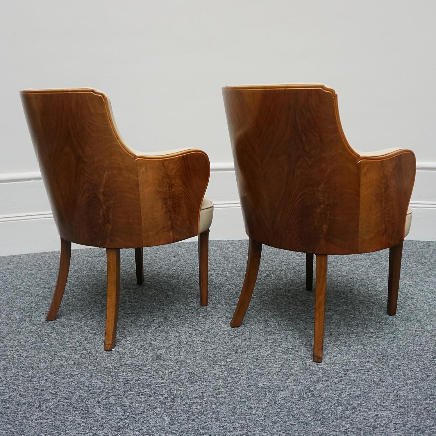 Pair of Art Deco Armchairs by Maurice Adams Walnut and Leather Circa 1930 8