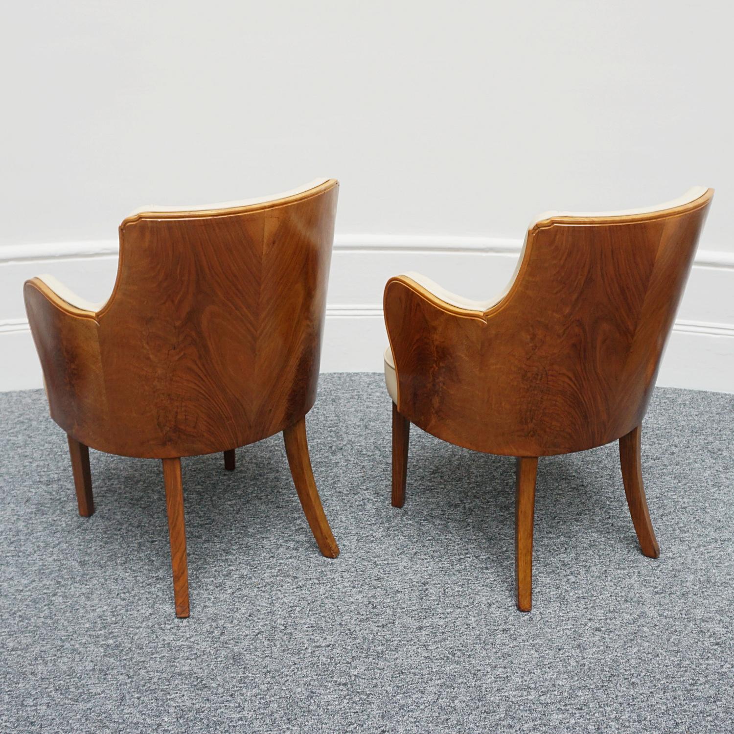 Pair of Art Deco Armchairs by Maurice Adams Walnut and Leather Circa 1930 11