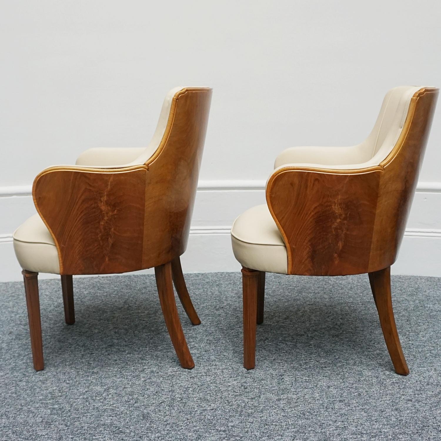 Pair of Art Deco Armchairs by Maurice Adams Walnut and Leather Circa 1930 3
