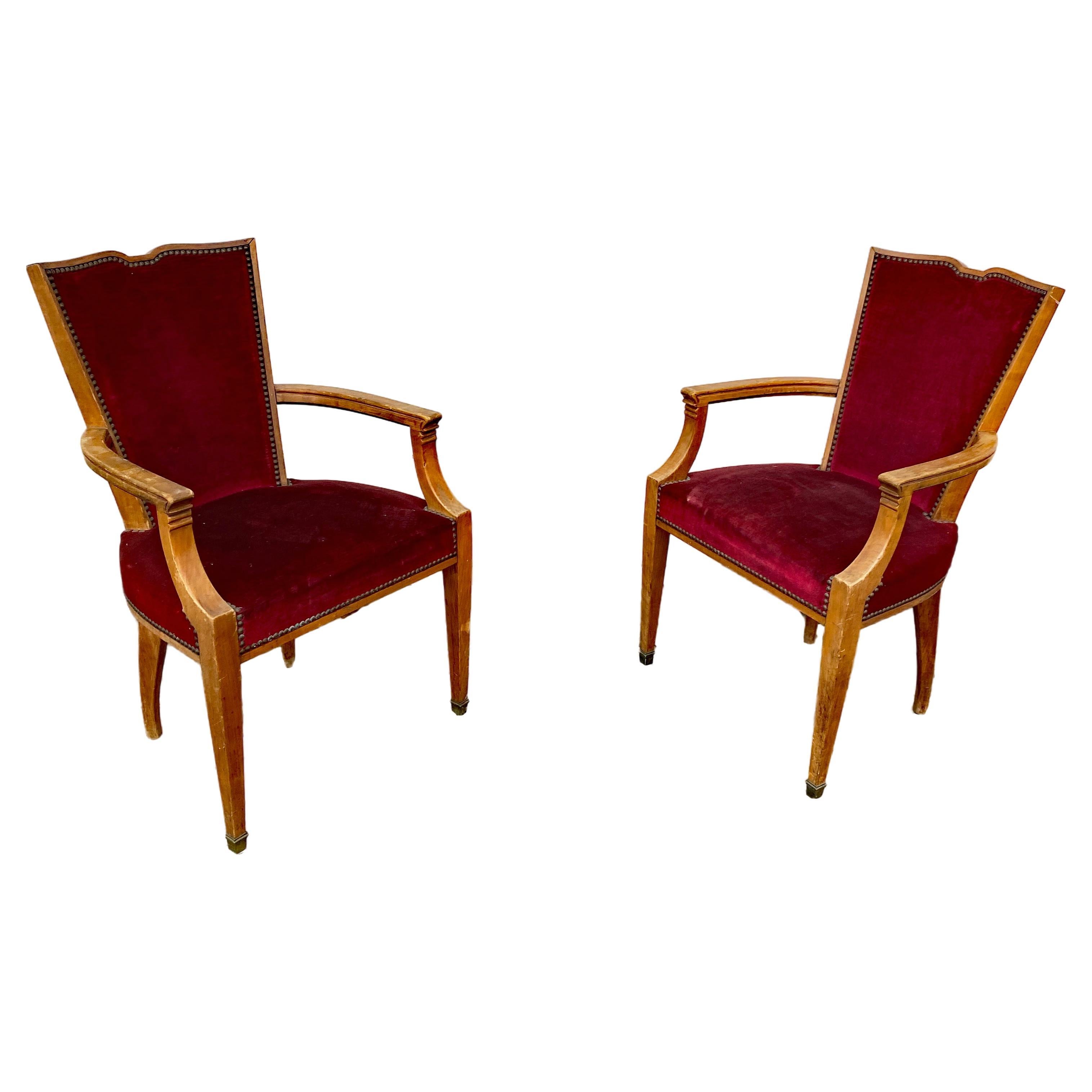 Pair of art deco armchairs circa 1940/1950 For Sale