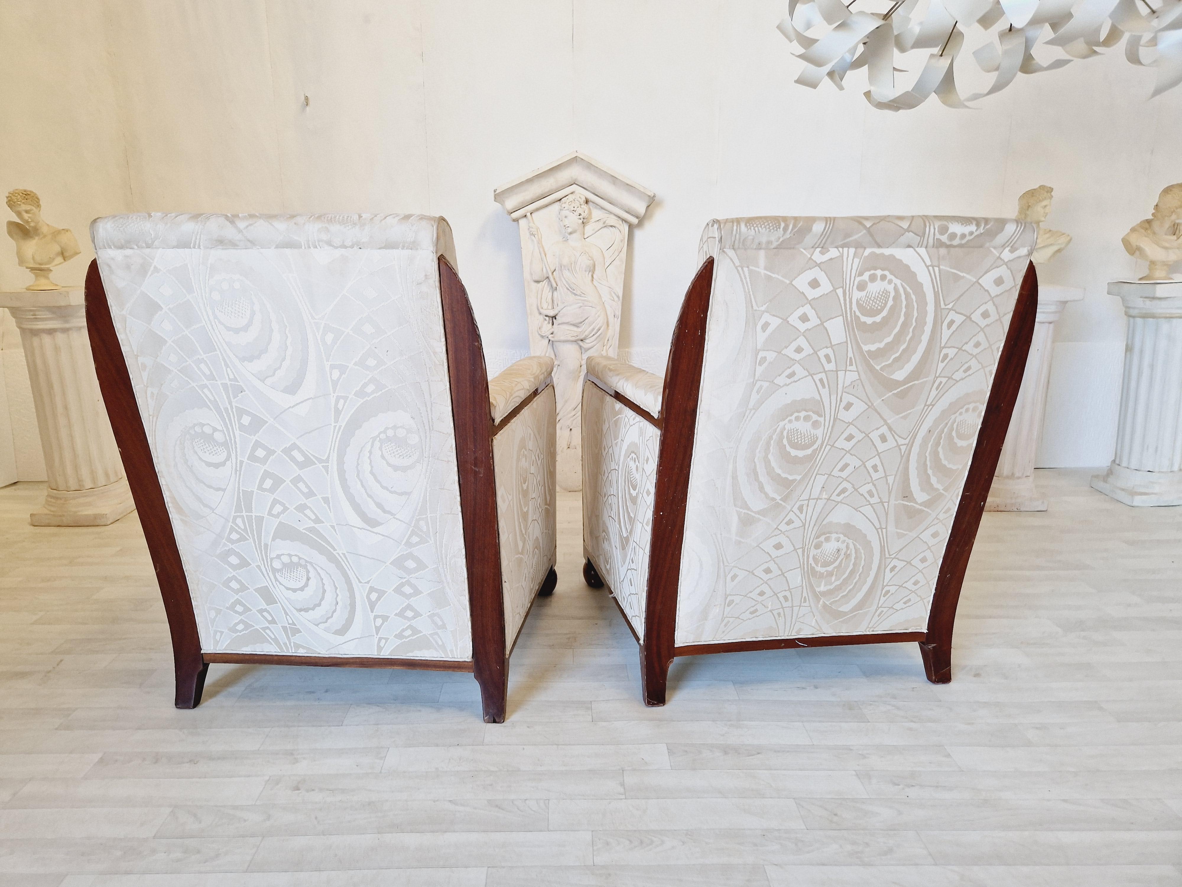 Cotton Pair of Art Deco Armchairs Cl For Sale