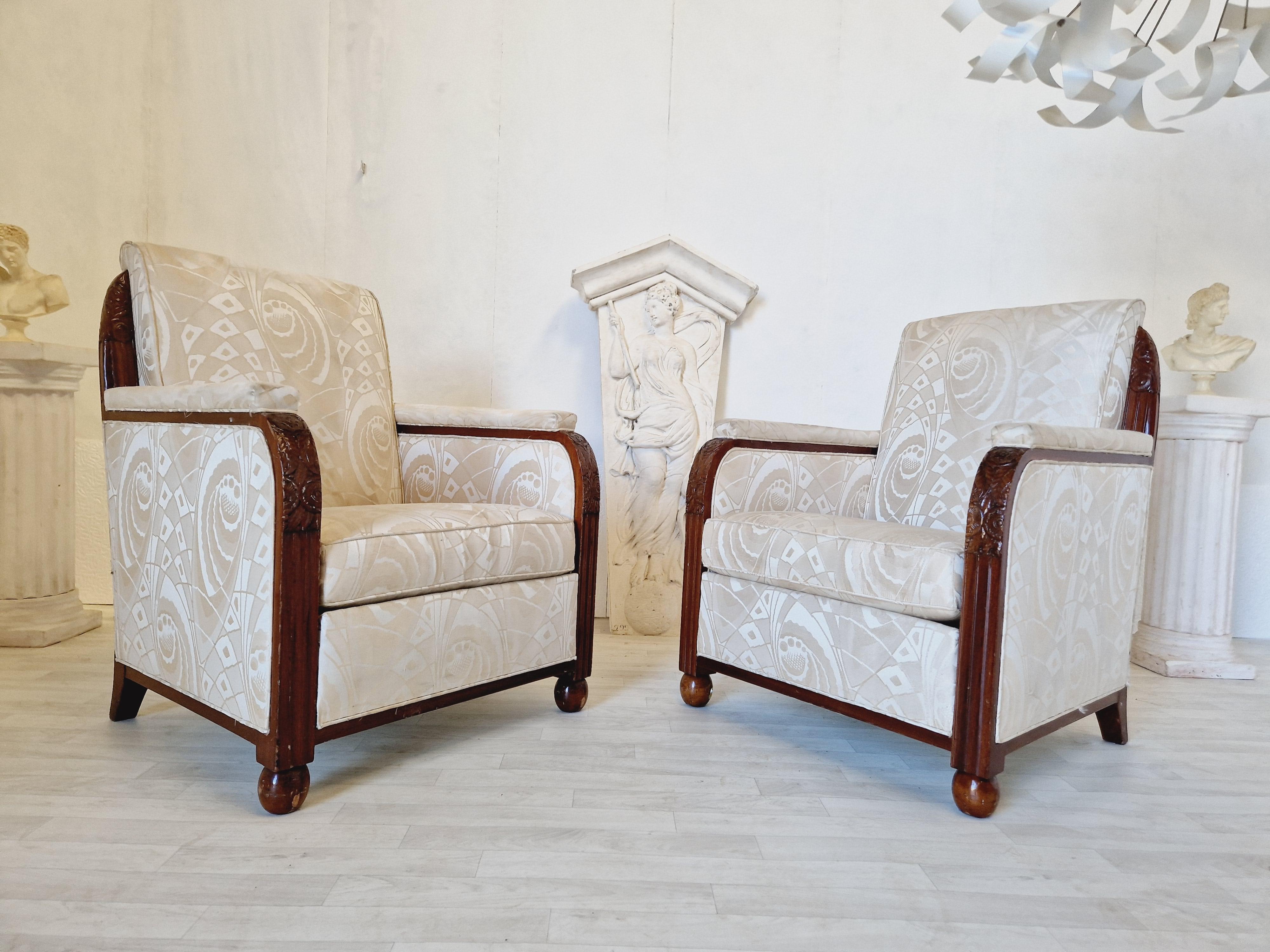 Coton Paire de fauteuils Art Déco Cl en vente