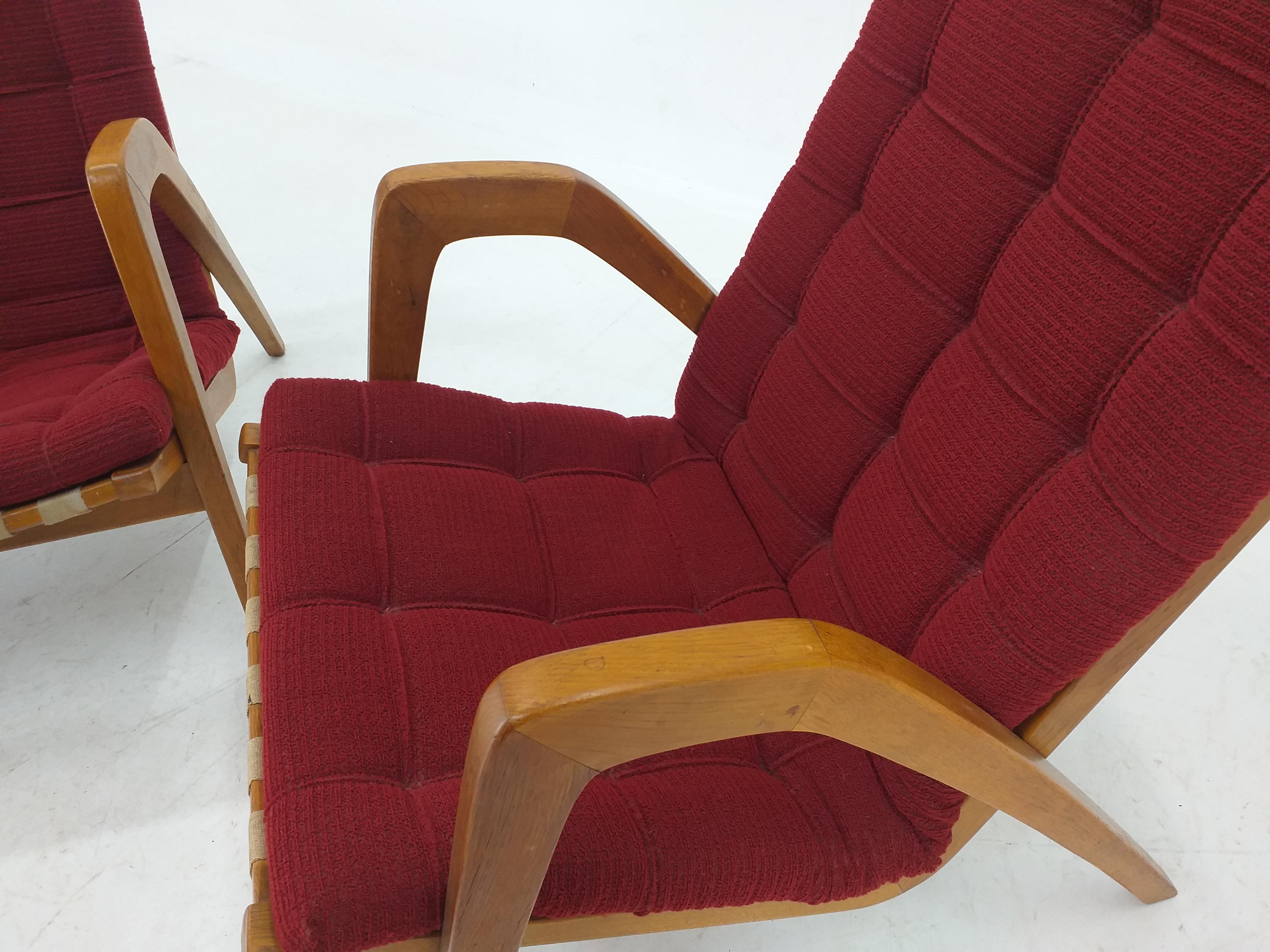 Fabric Pair of Art Deco Armchairs Designed by Jan Vanek, 1930s For Sale